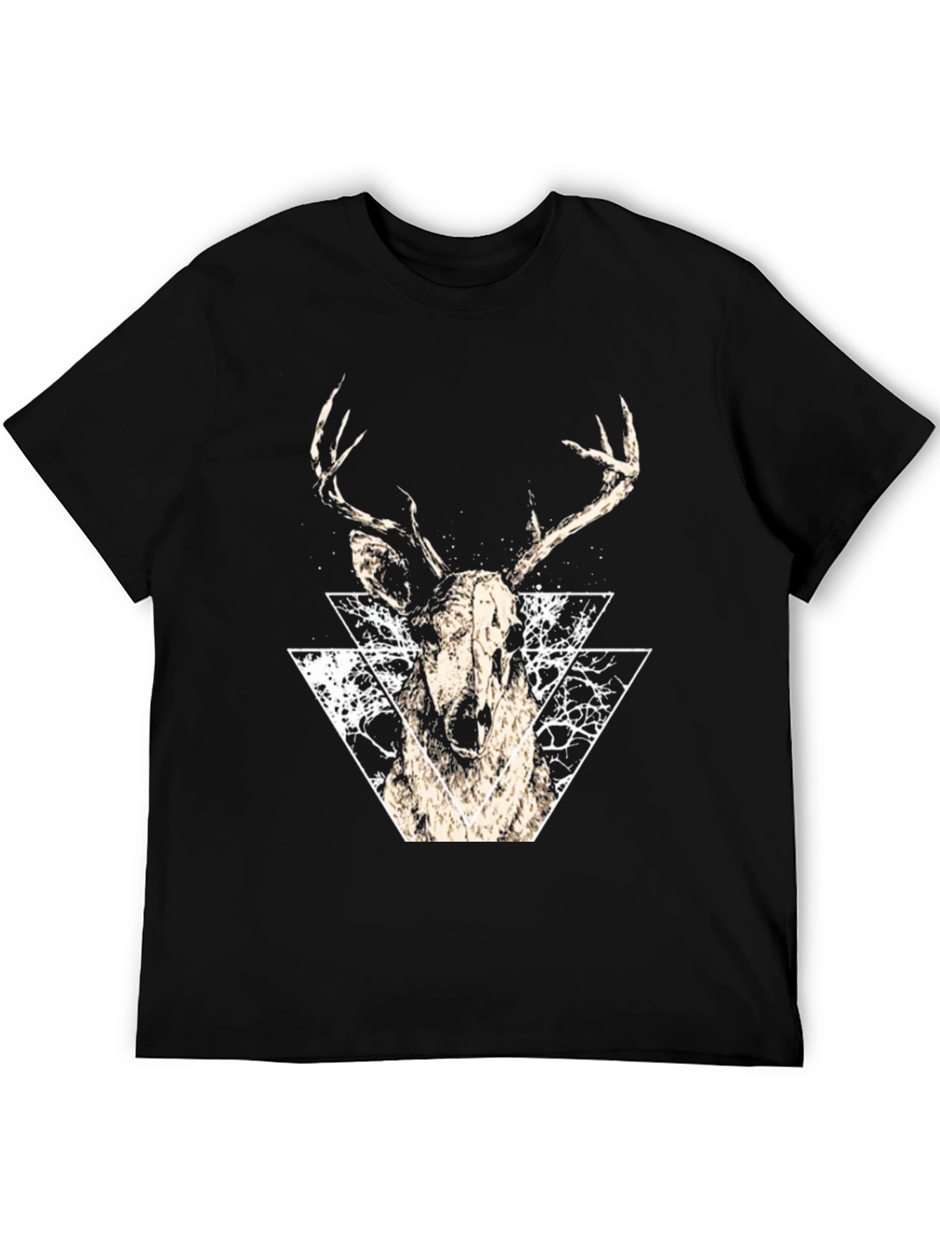 Geometric Deer Graphic Tee - Modern Black T-Shirt