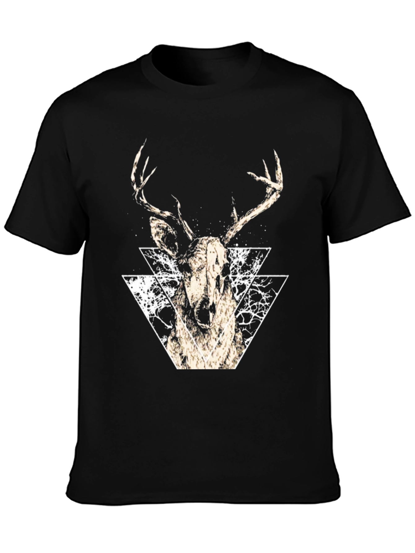 Geometric Deer Graphic Tee - Modern Black T-Shirt