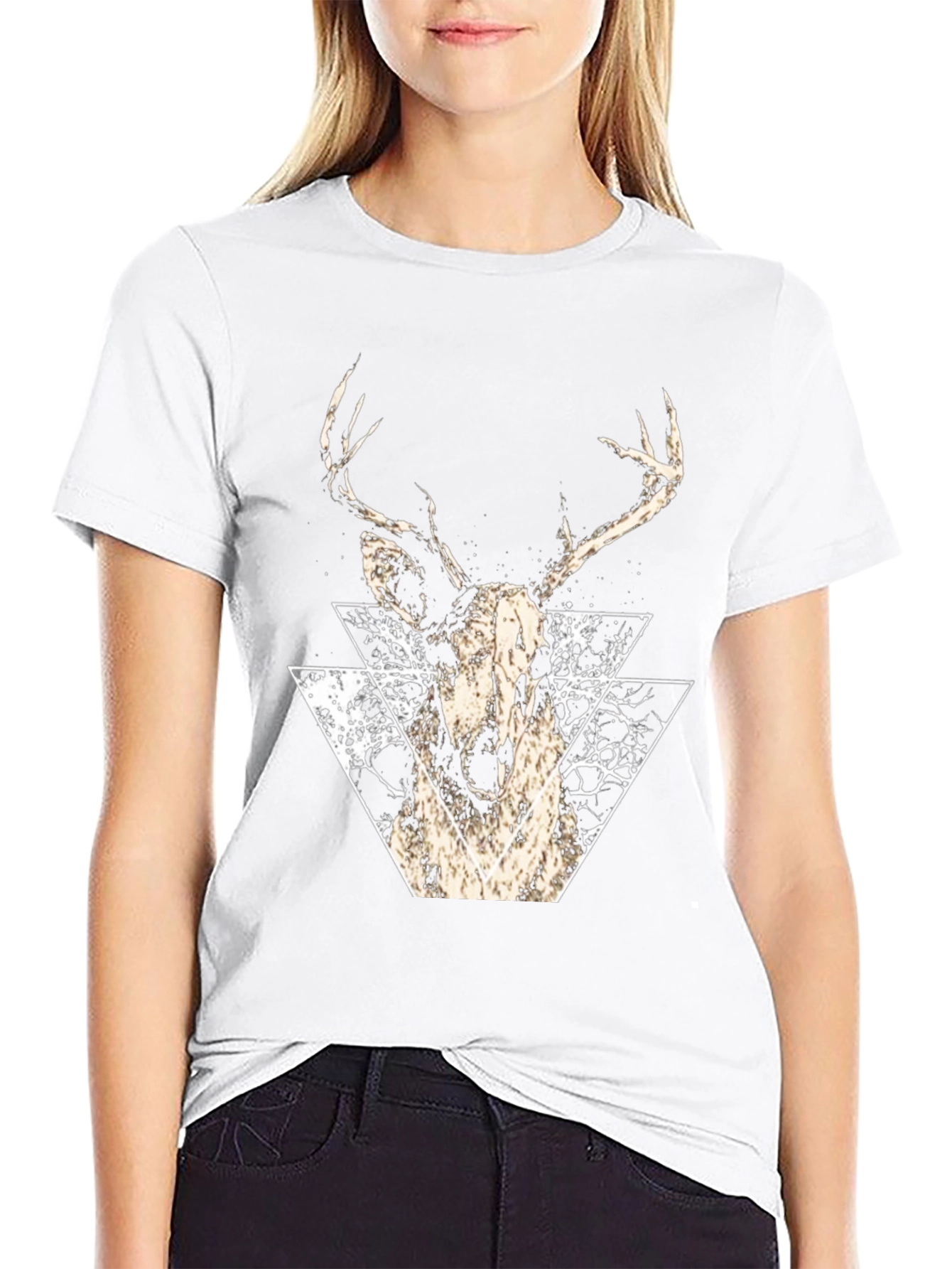 Geometric Deer Graphic Tee - Modern Black T-Shirt