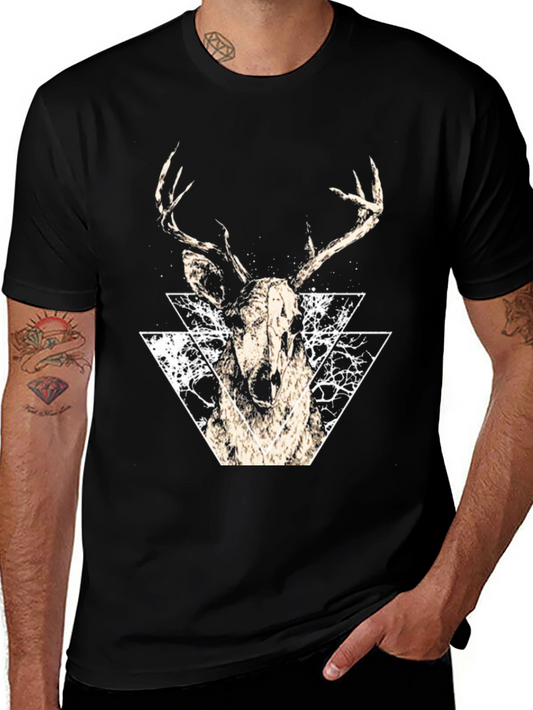 Geometric Deer Graphic Tee - Modern Black T-Shirt
