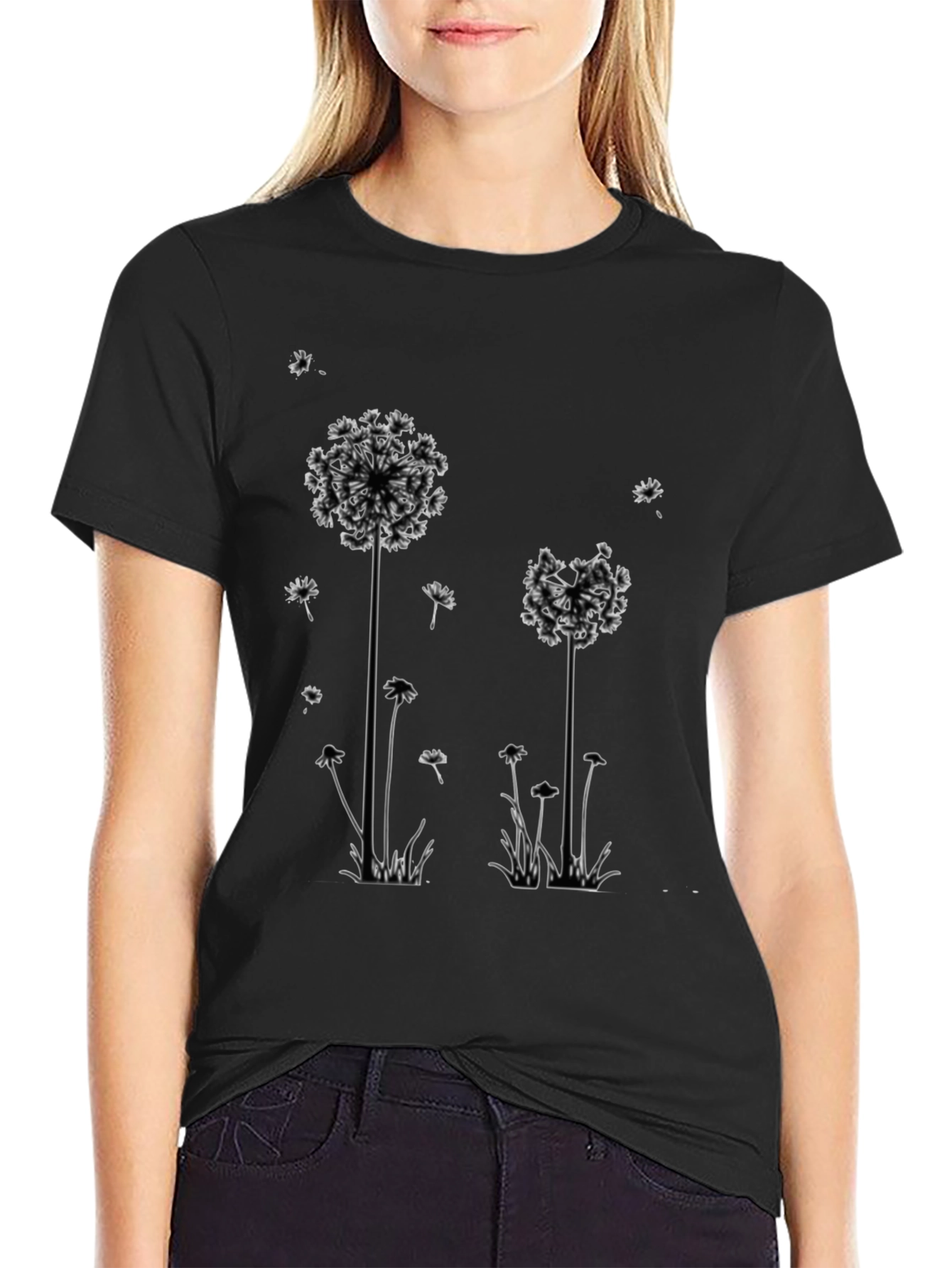 Dandelion Graphic Print Tee - Black