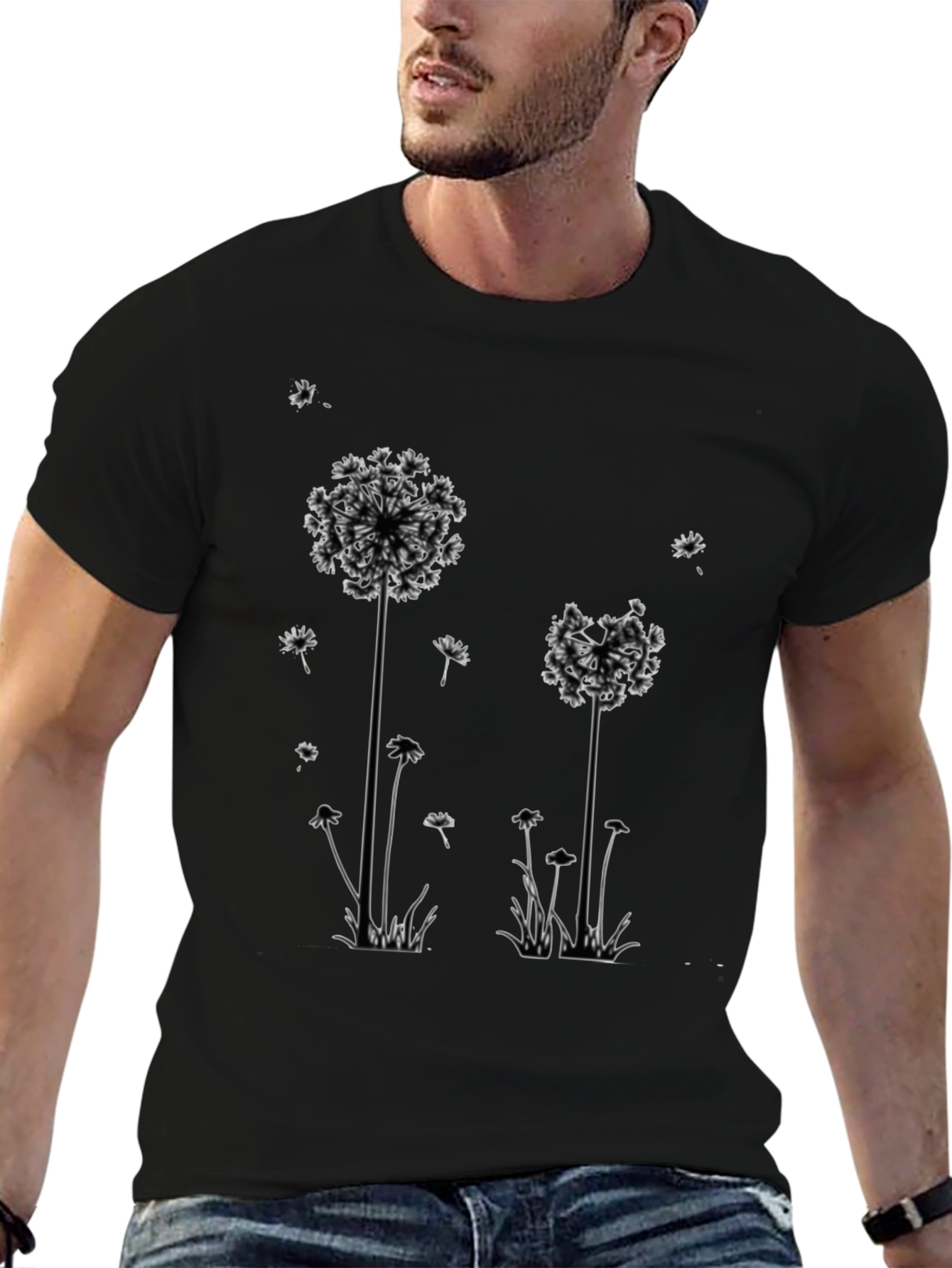 Dandelion Graphic Print Tee - Black