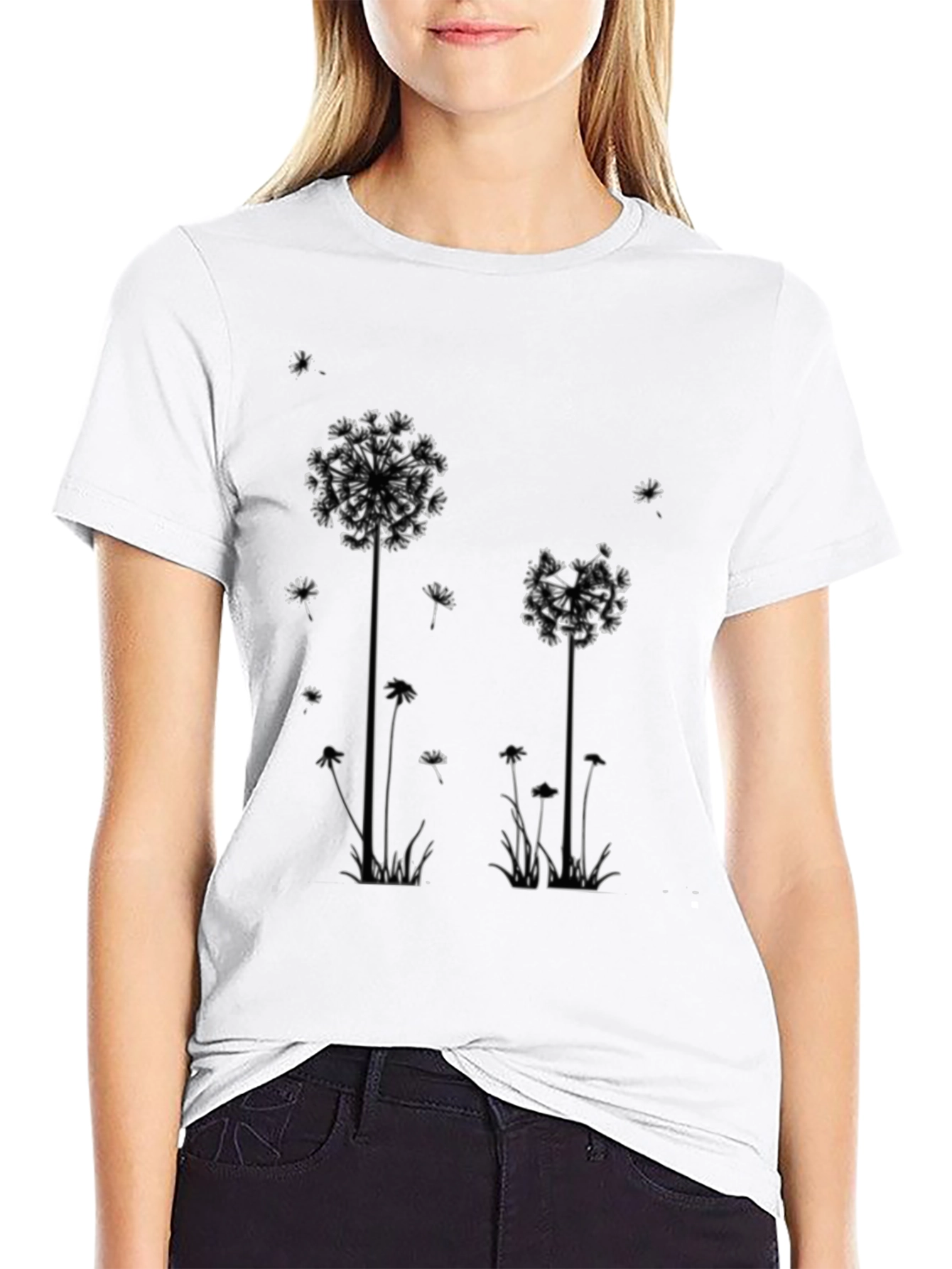 Dandelion Graphic Print Tee - Black