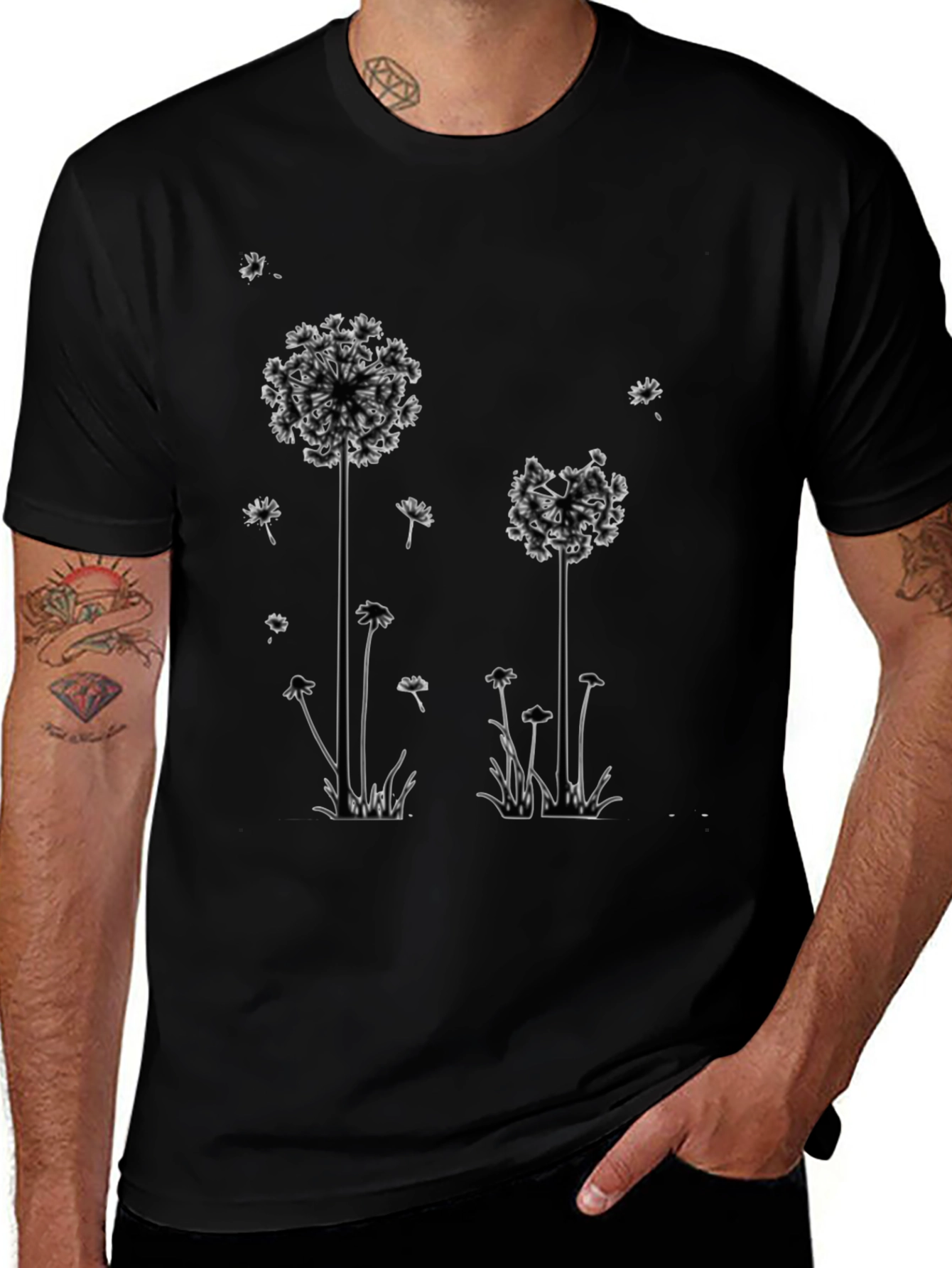 Dandelion Graphic Print Tee - Black