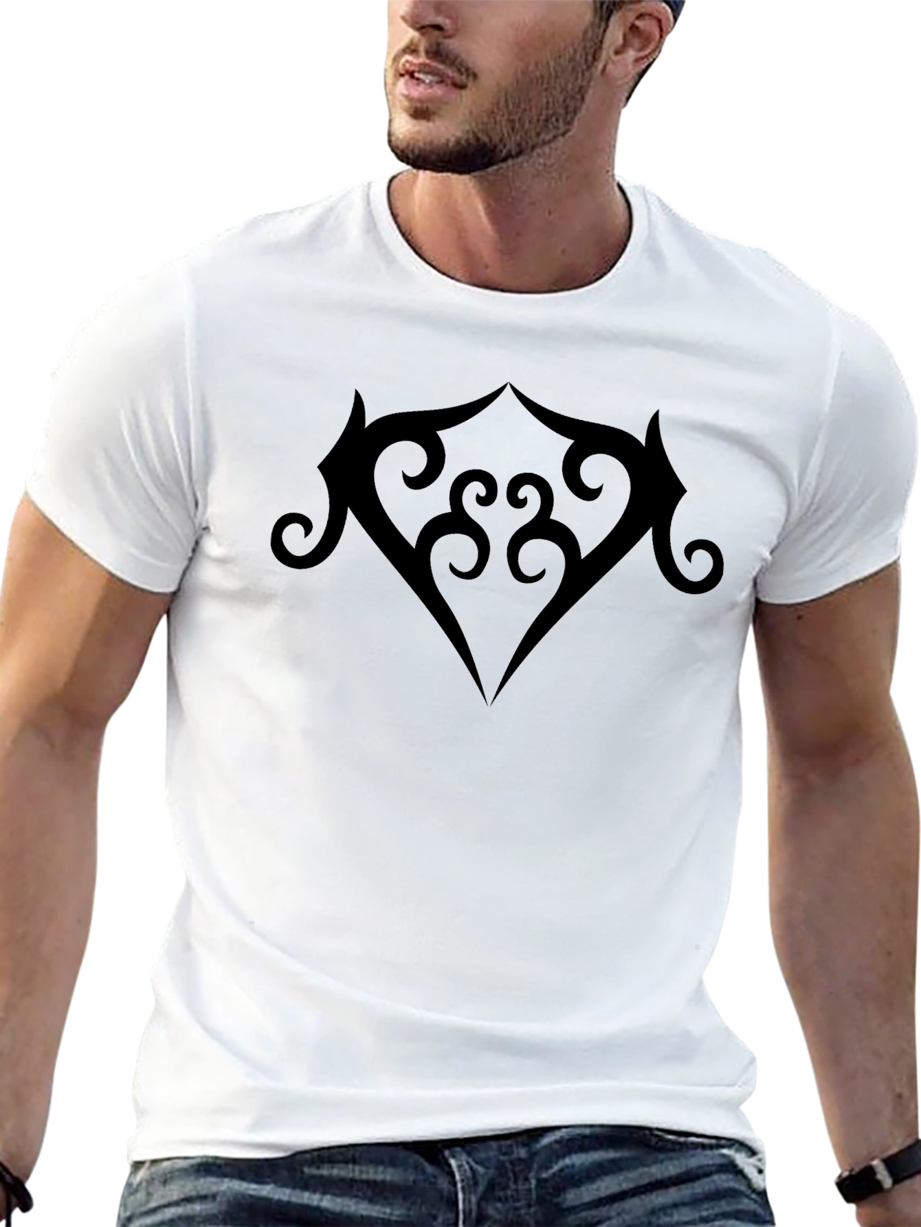 Mens Black Graphic Tee - Abstract Heart Design