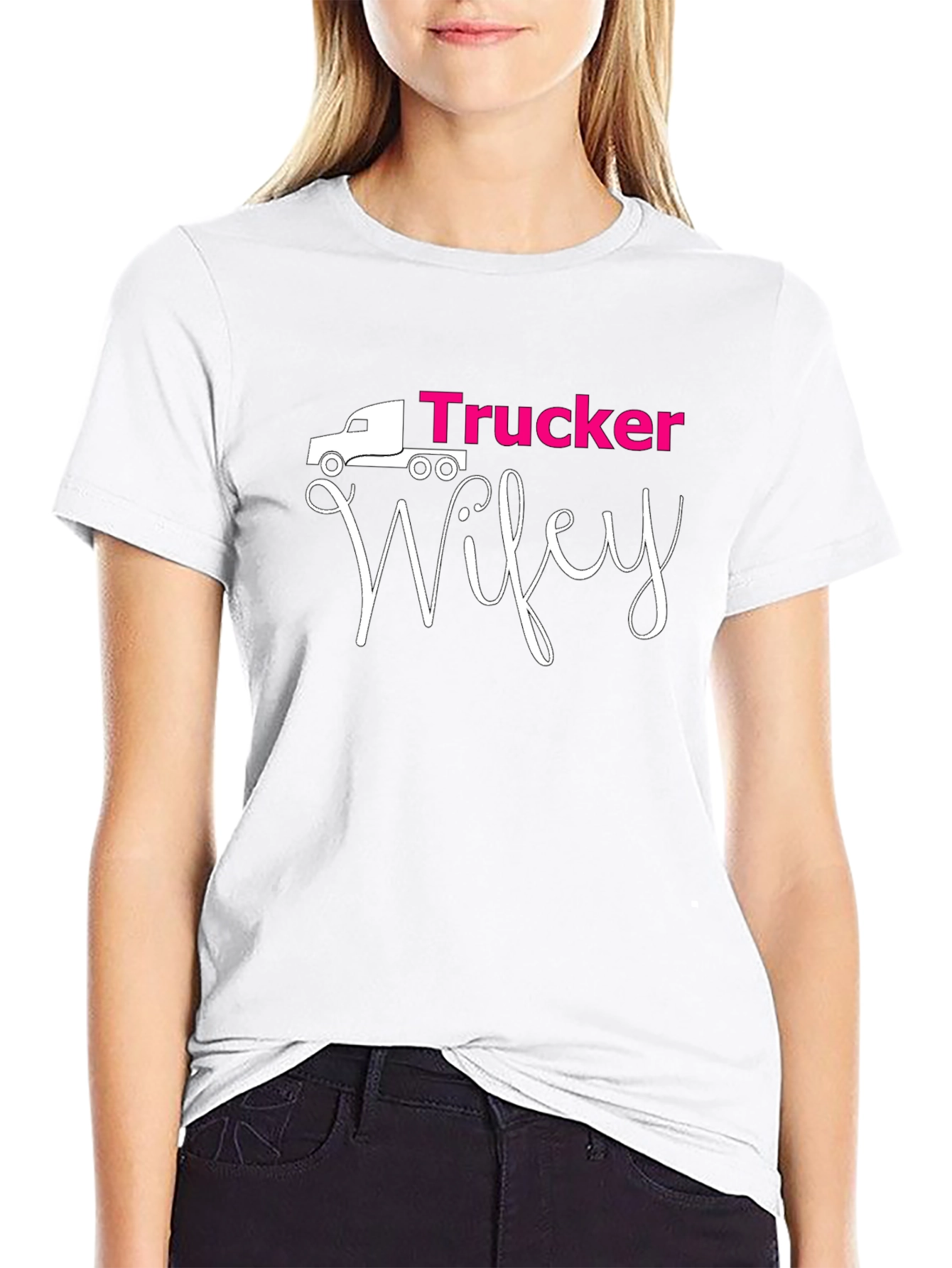 Trucker Wifey Graphic Tee - Black