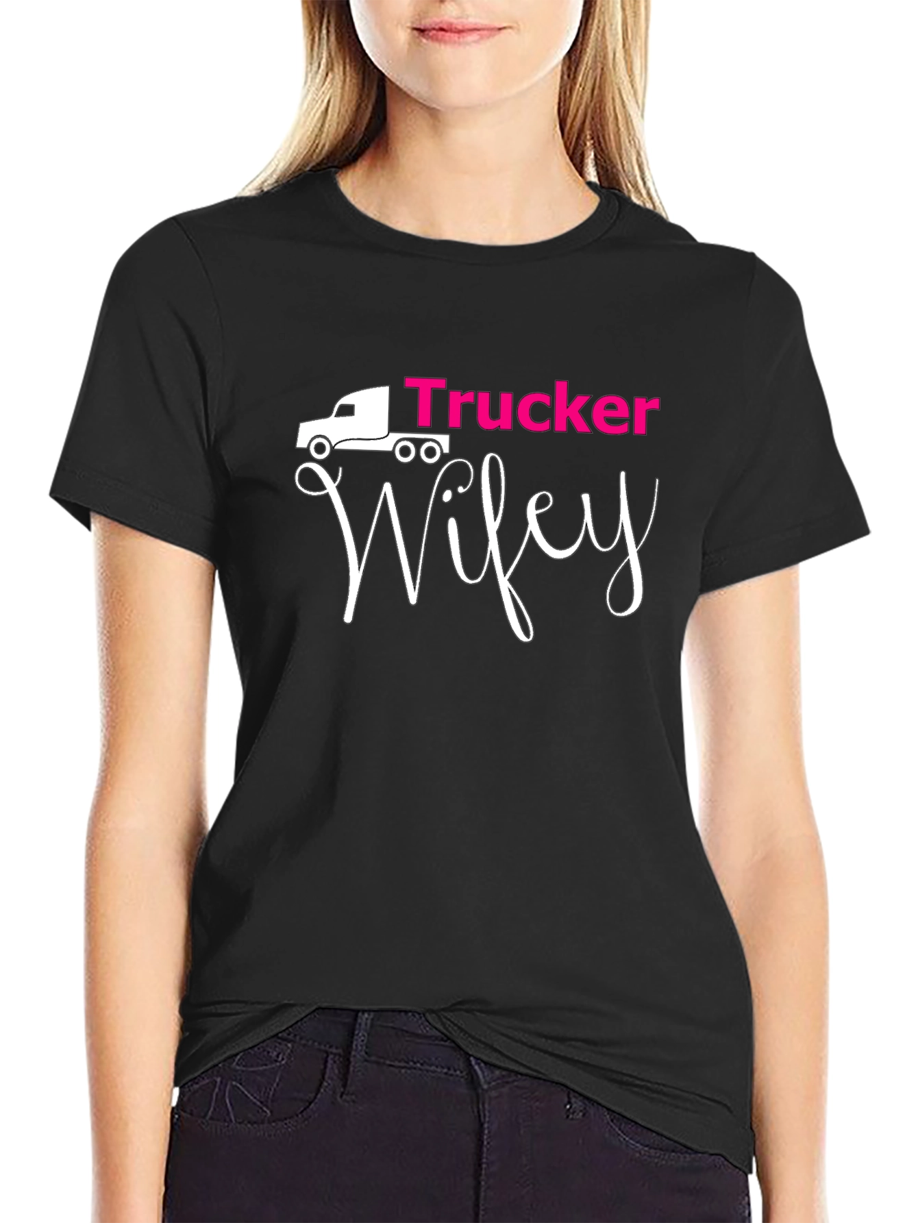 Trucker Wifey Graphic Tee - Black