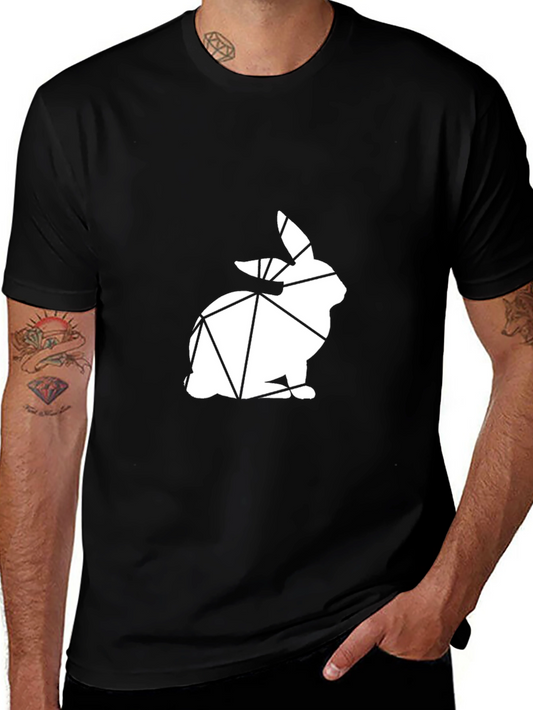 Geometric Bunny Graphic Tee - Black Cotton Blend