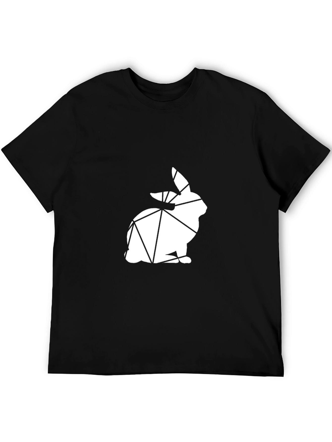 Geometric Bunny Graphic Tee - Black Cotton Blend