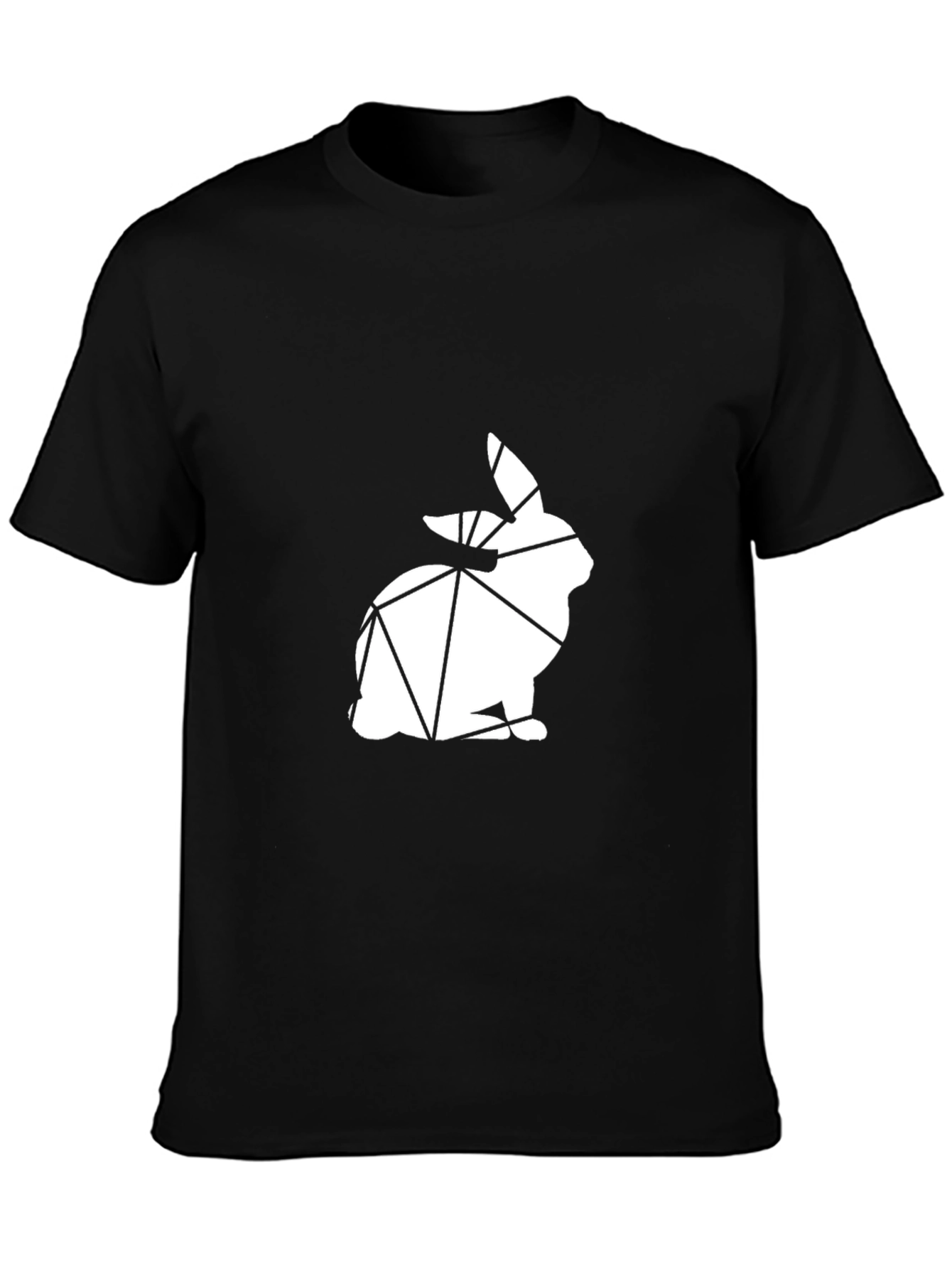 Geometric Bunny Graphic Tee - Black Cotton Blend