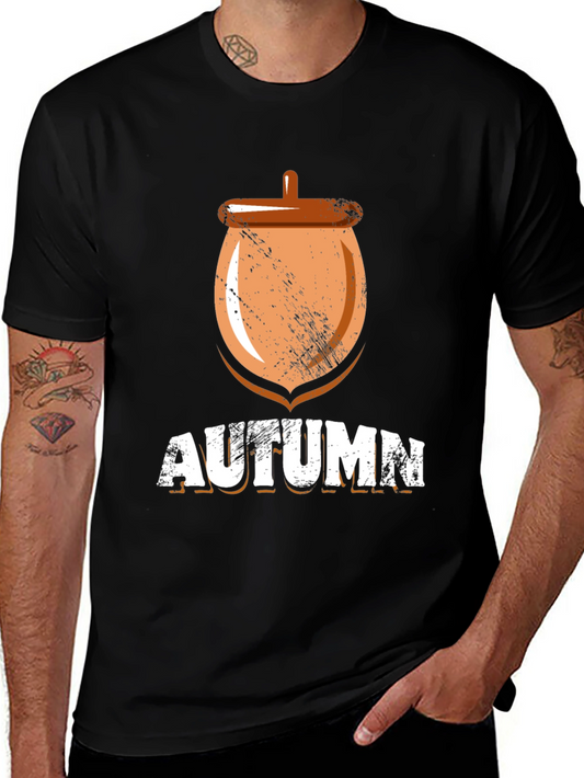 Autumn Acorn Graphic Tee - Black Cotton T-Shirt