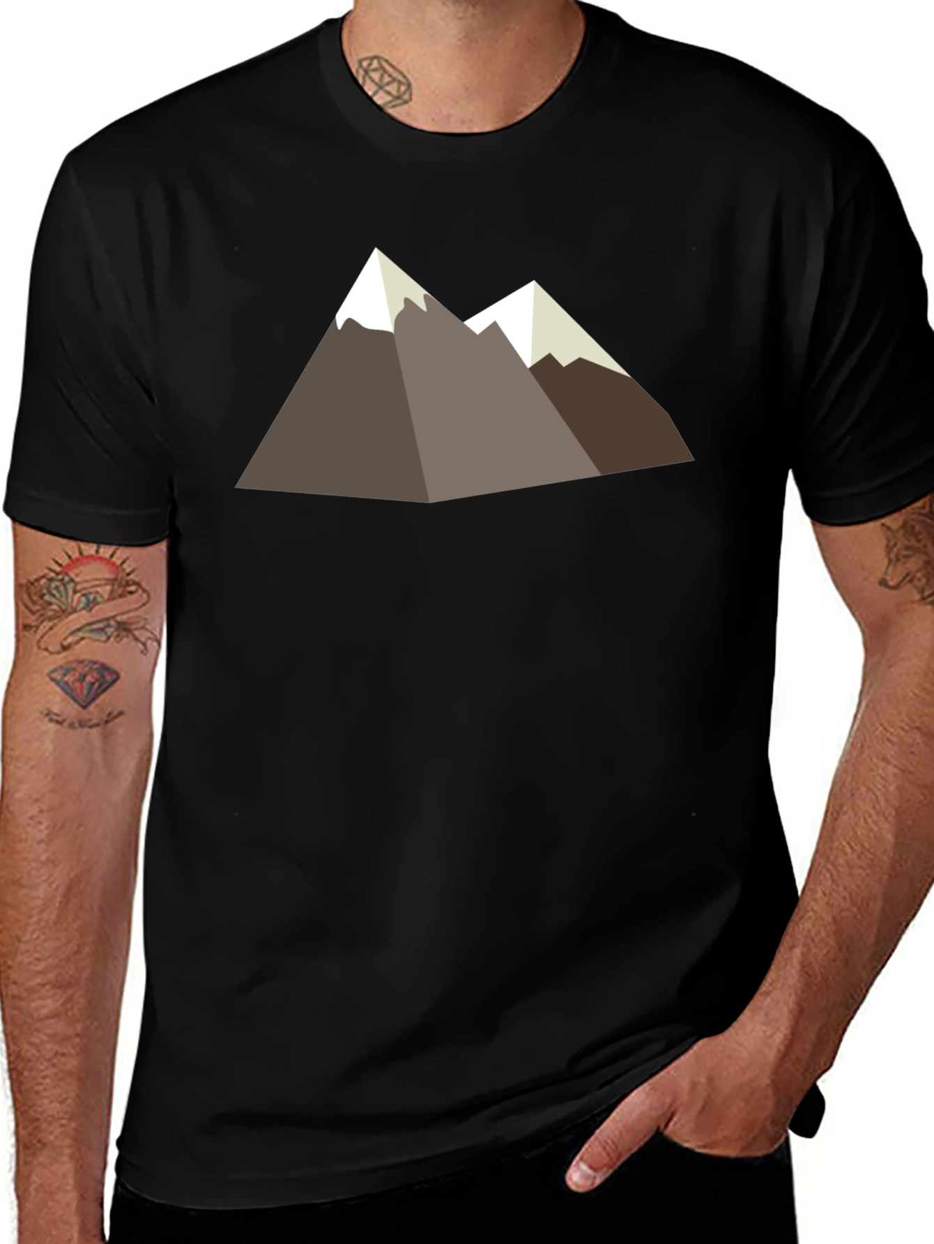 Geometric Mountain Graphic Tee - Black