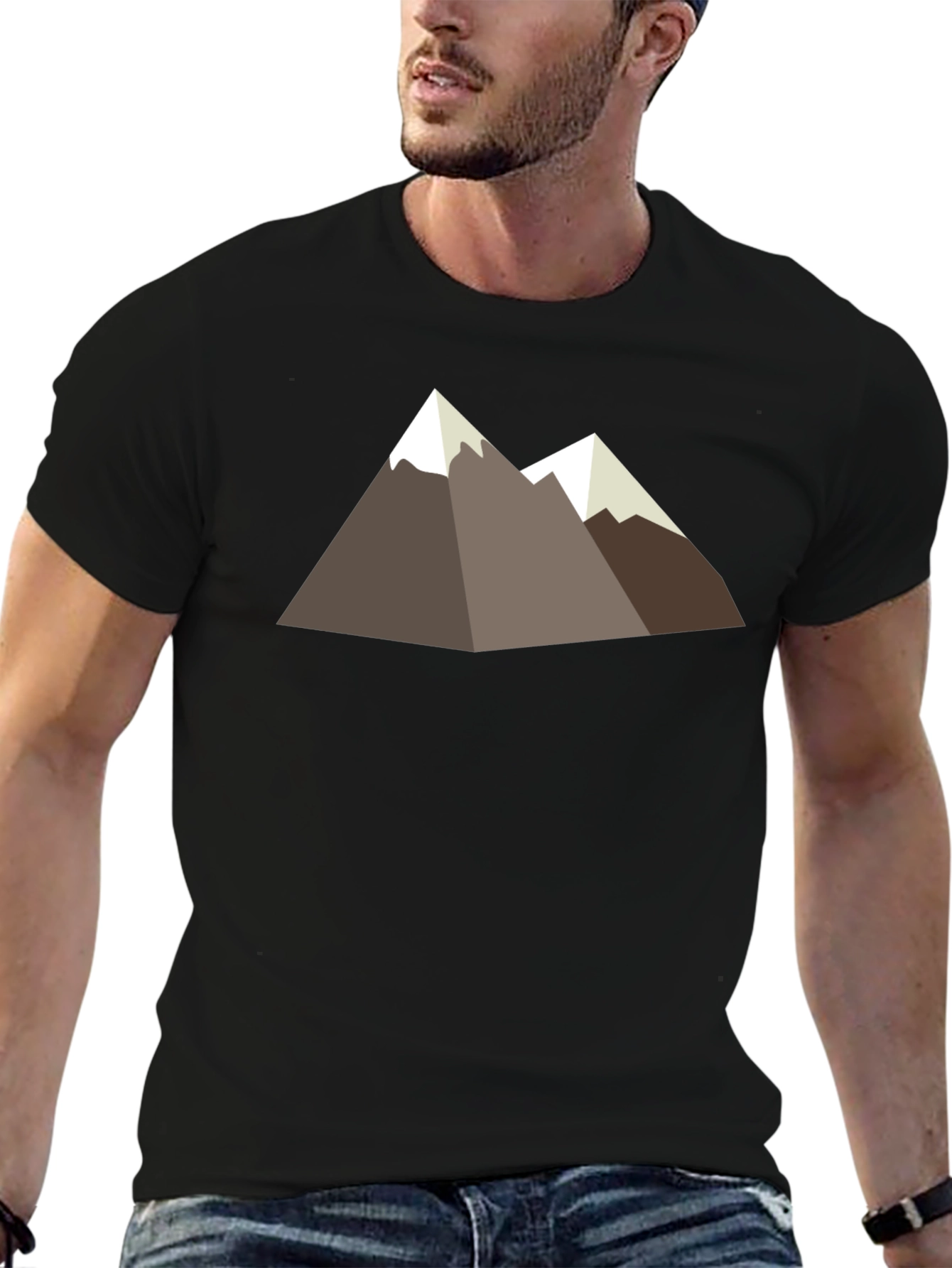 Geometric Mountain Graphic Tee - Black