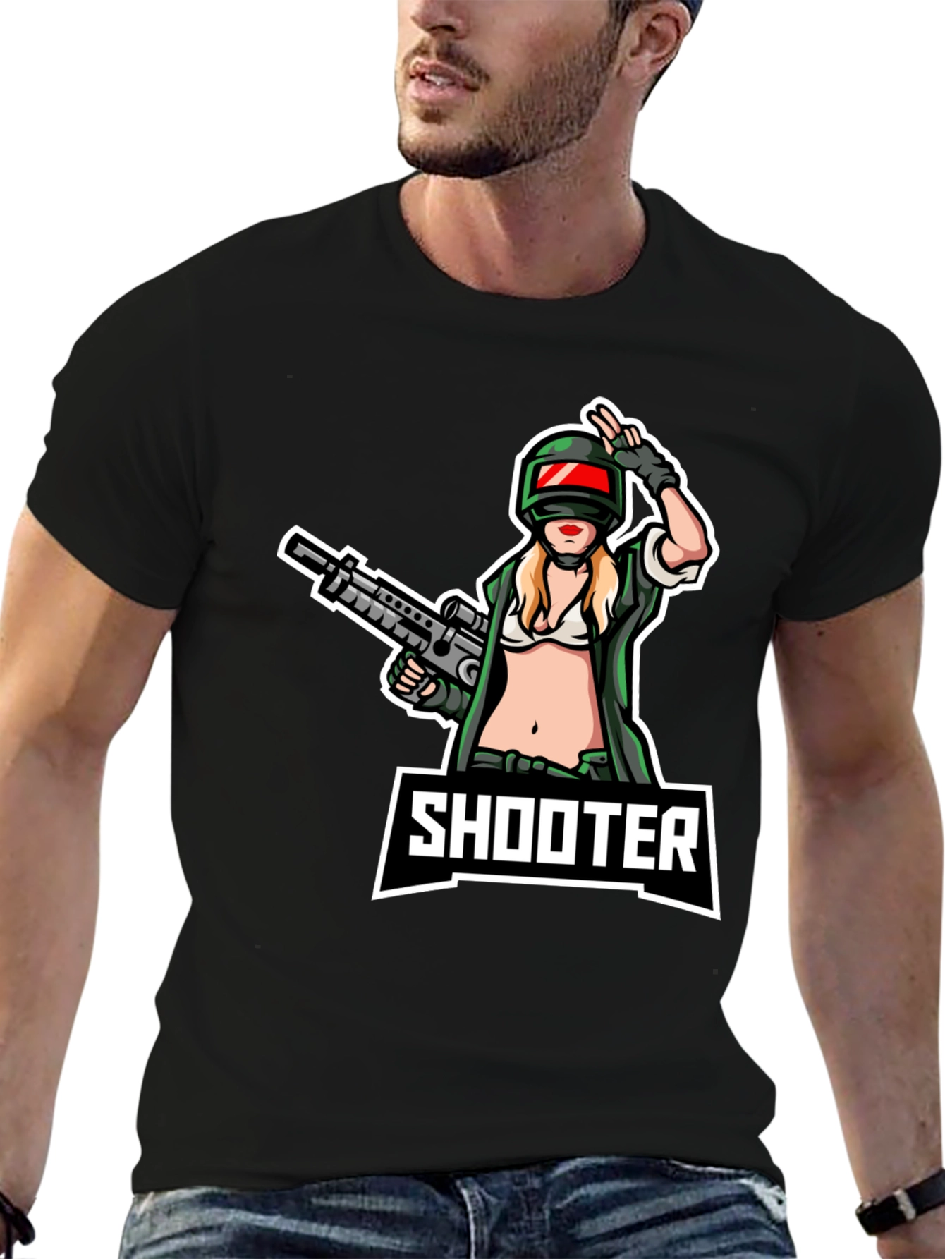 Shooter Girl Graphic T-Shirt - Black Cotton Tee