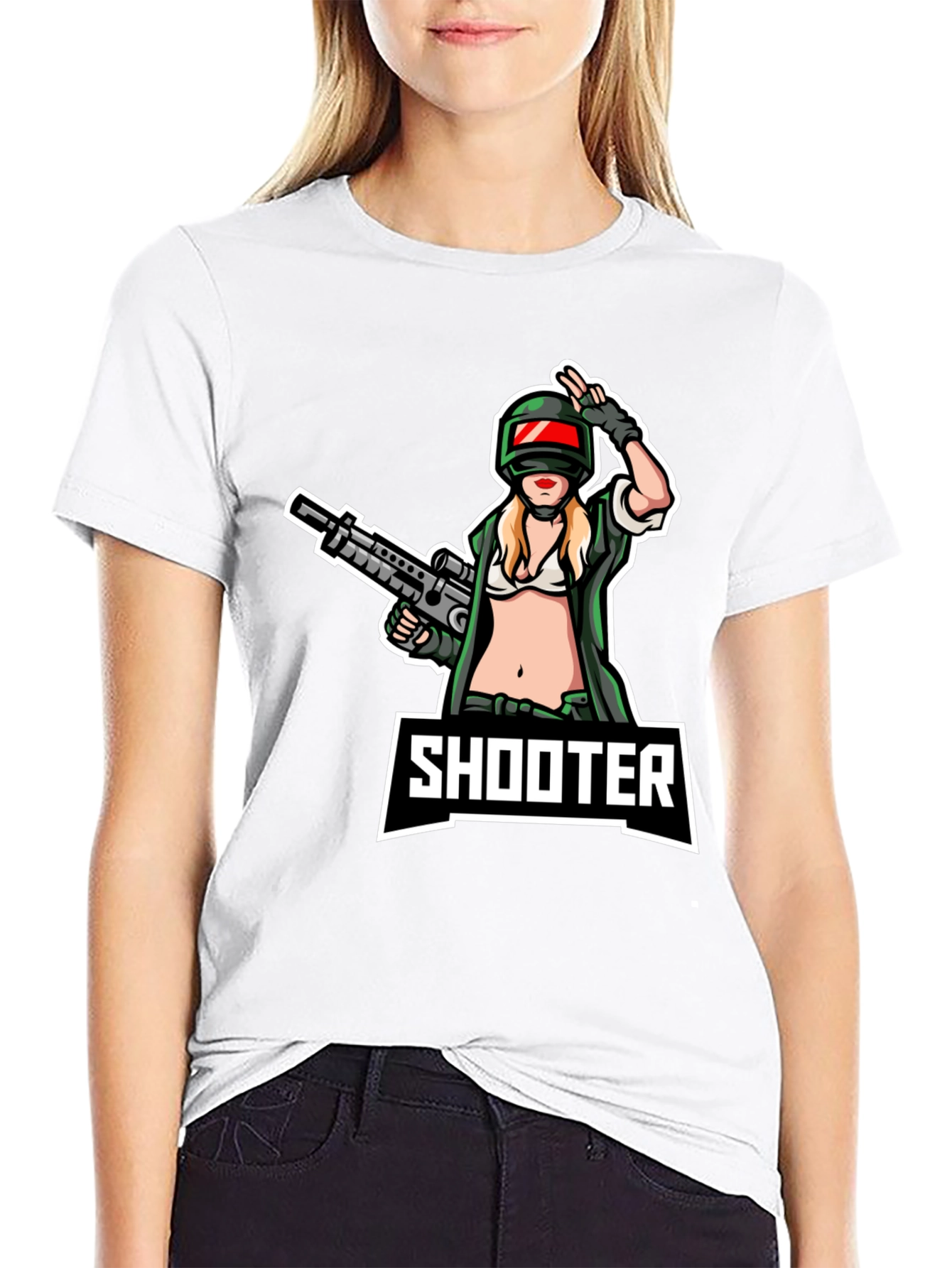 Shooter Girl Graphic T-Shirt - Black Cotton Tee