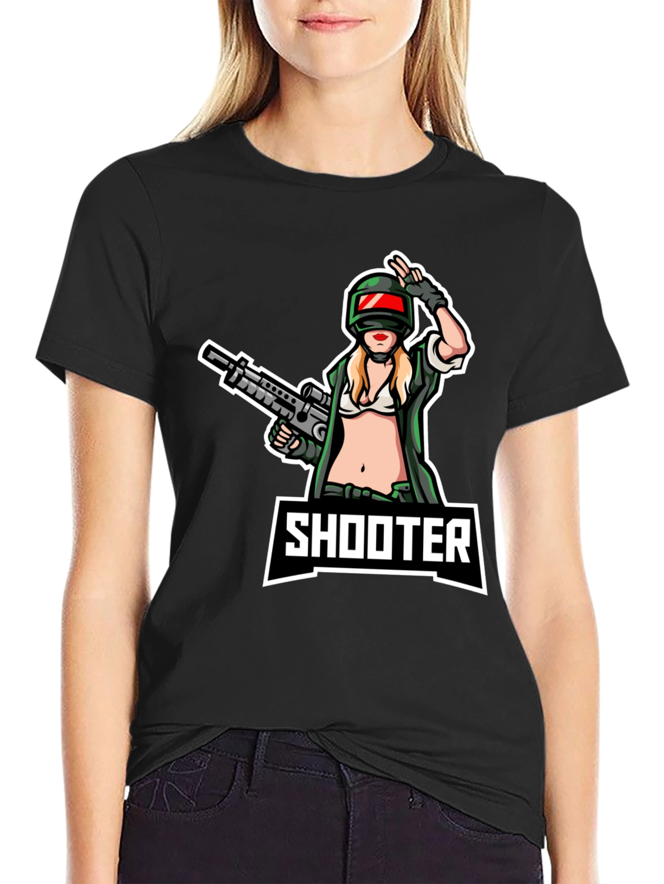 Shooter Girl Graphic T-Shirt - Black Cotton Tee