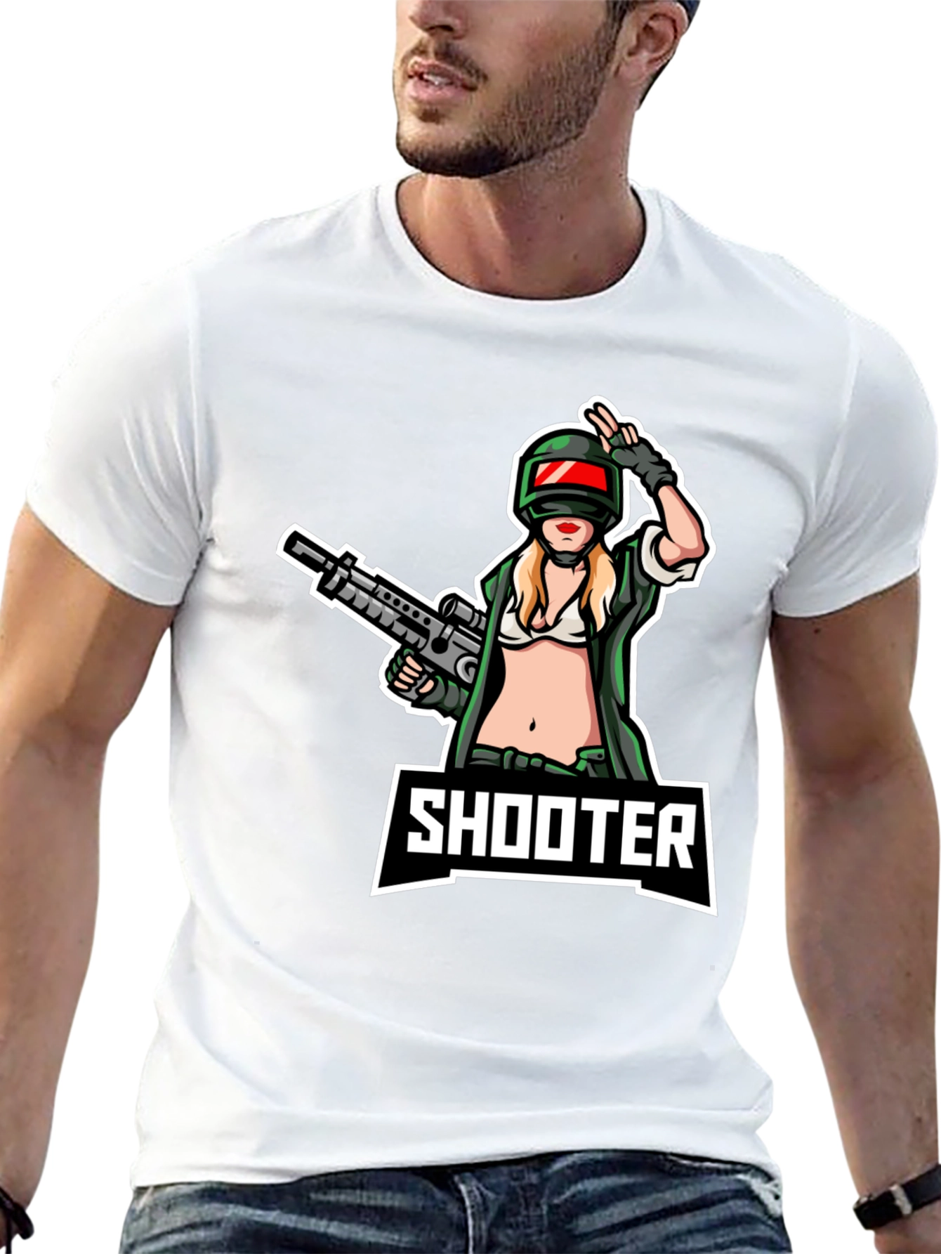 Shooter Girl Graphic T-Shirt - Black Cotton Tee