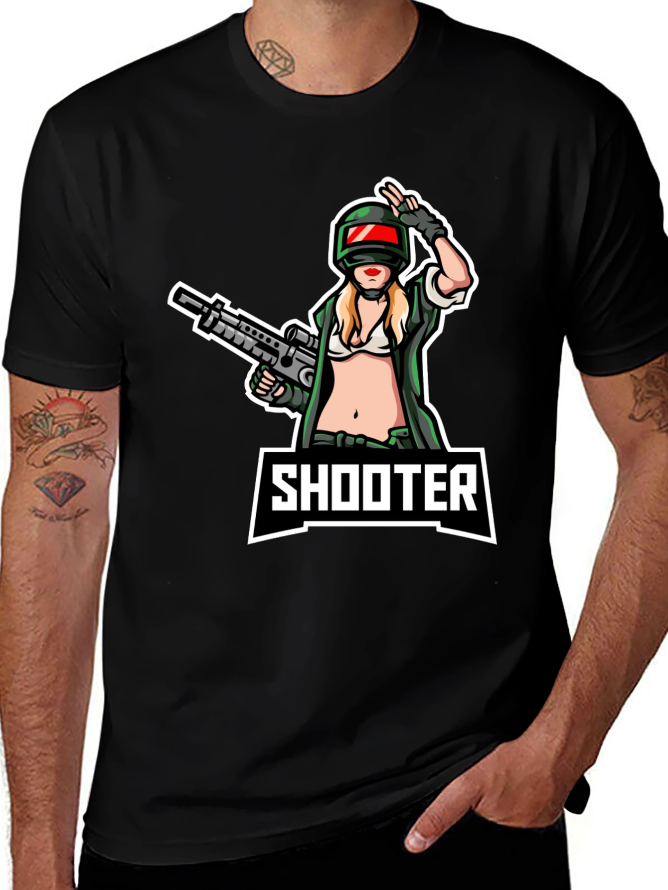 Shooter Girl Graphic T-Shirt - Black Cotton Tee