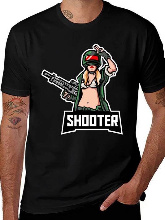 Shooter Girl Graphic T-Shirt - Black Cotton Tee