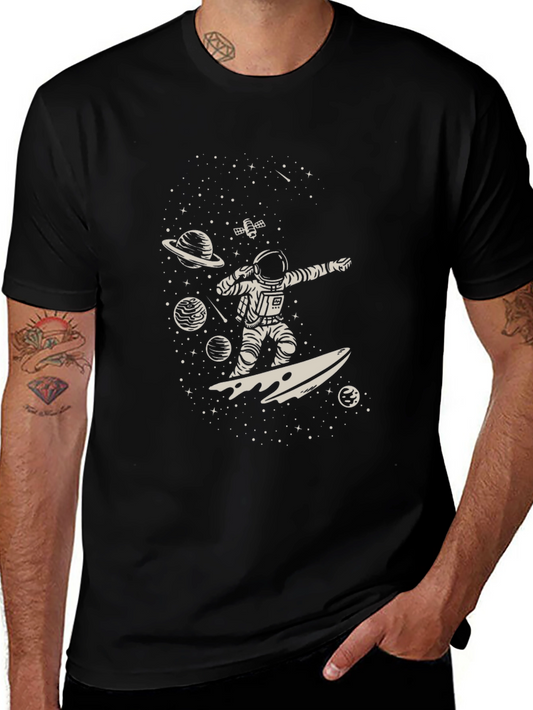 Astronaut Surfing Space Black Graphic Tee