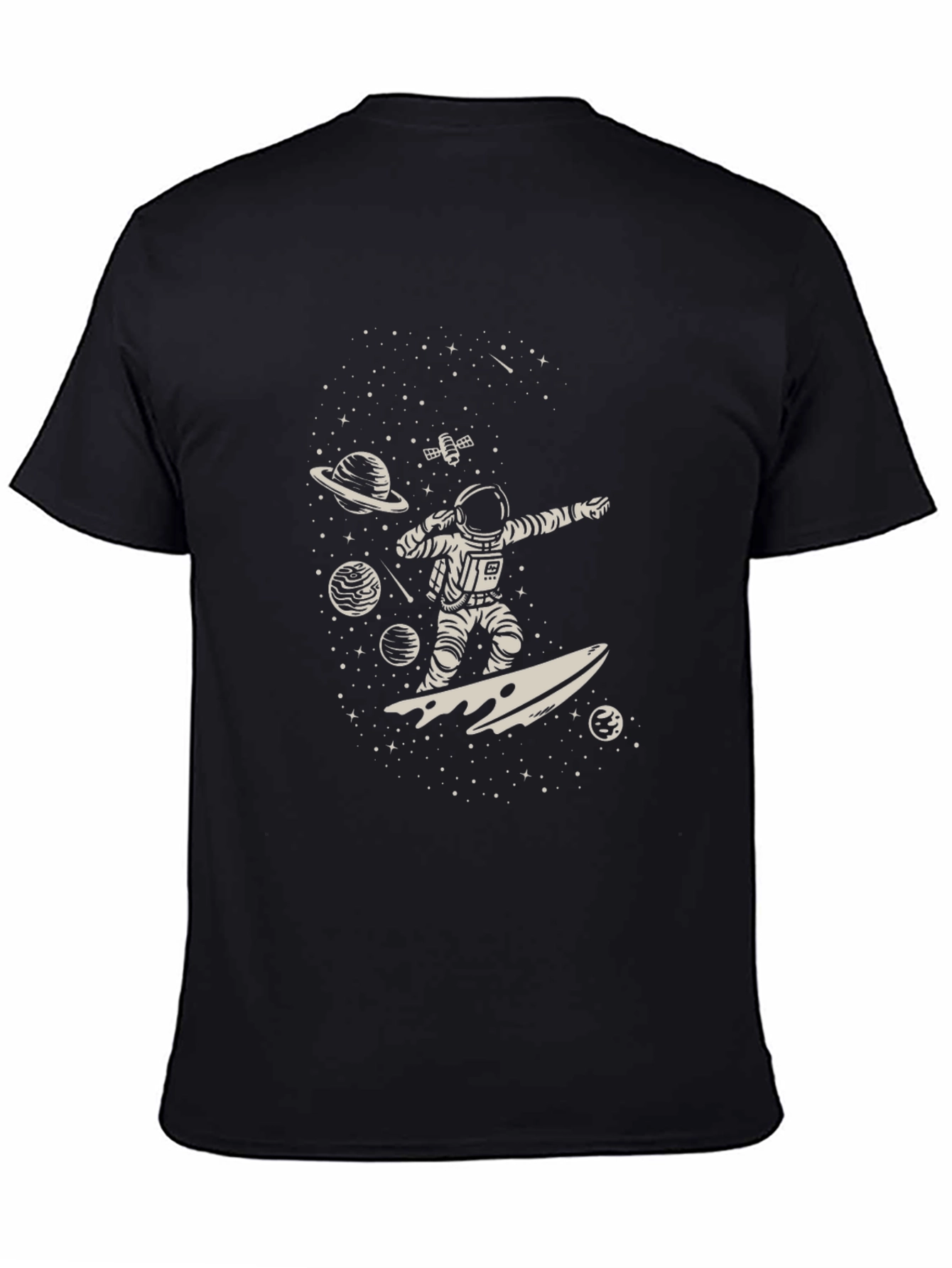Astronaut Surfing Space Black Graphic Tee