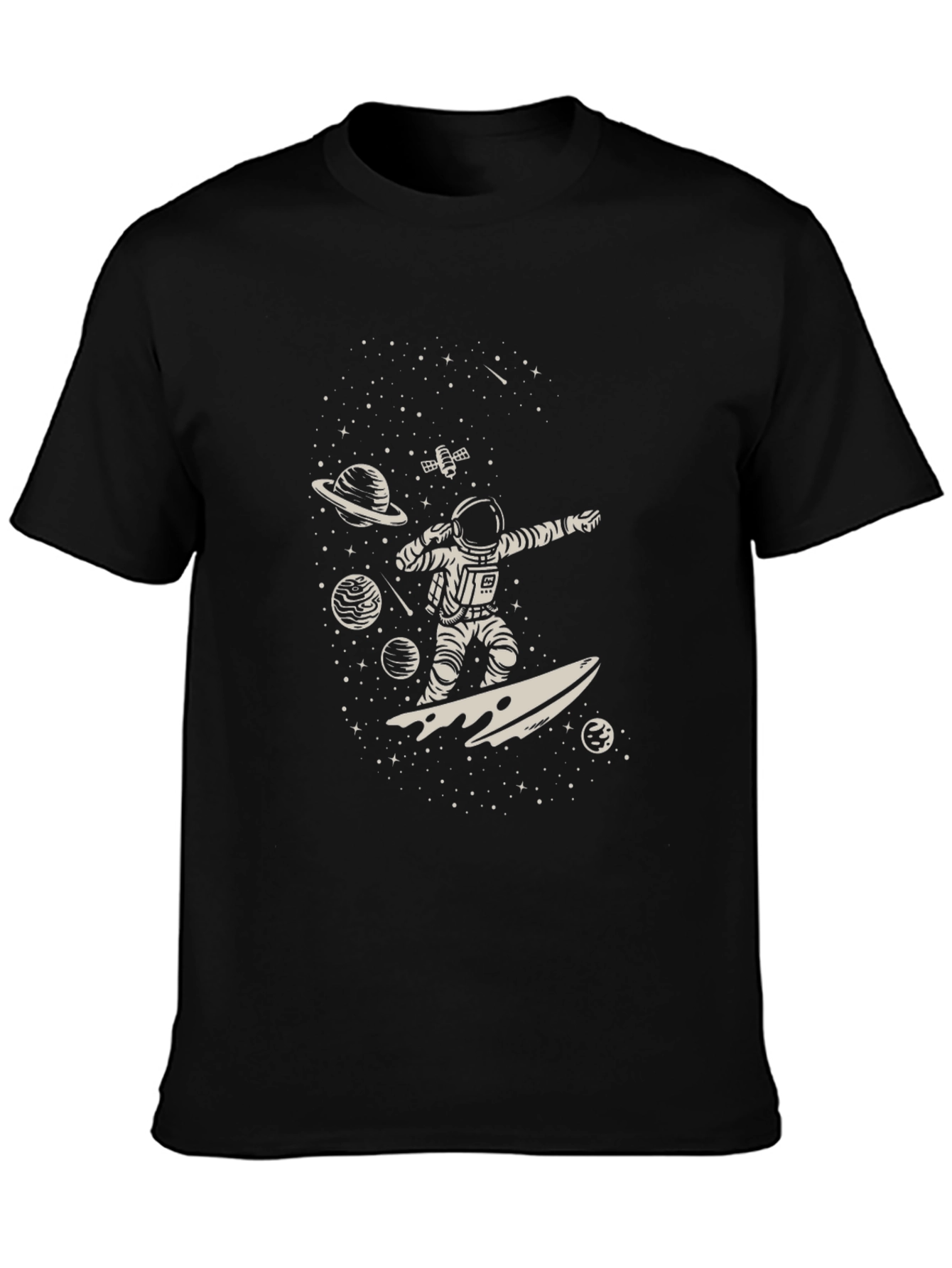 Astronaut Surfing Space Black Graphic Tee