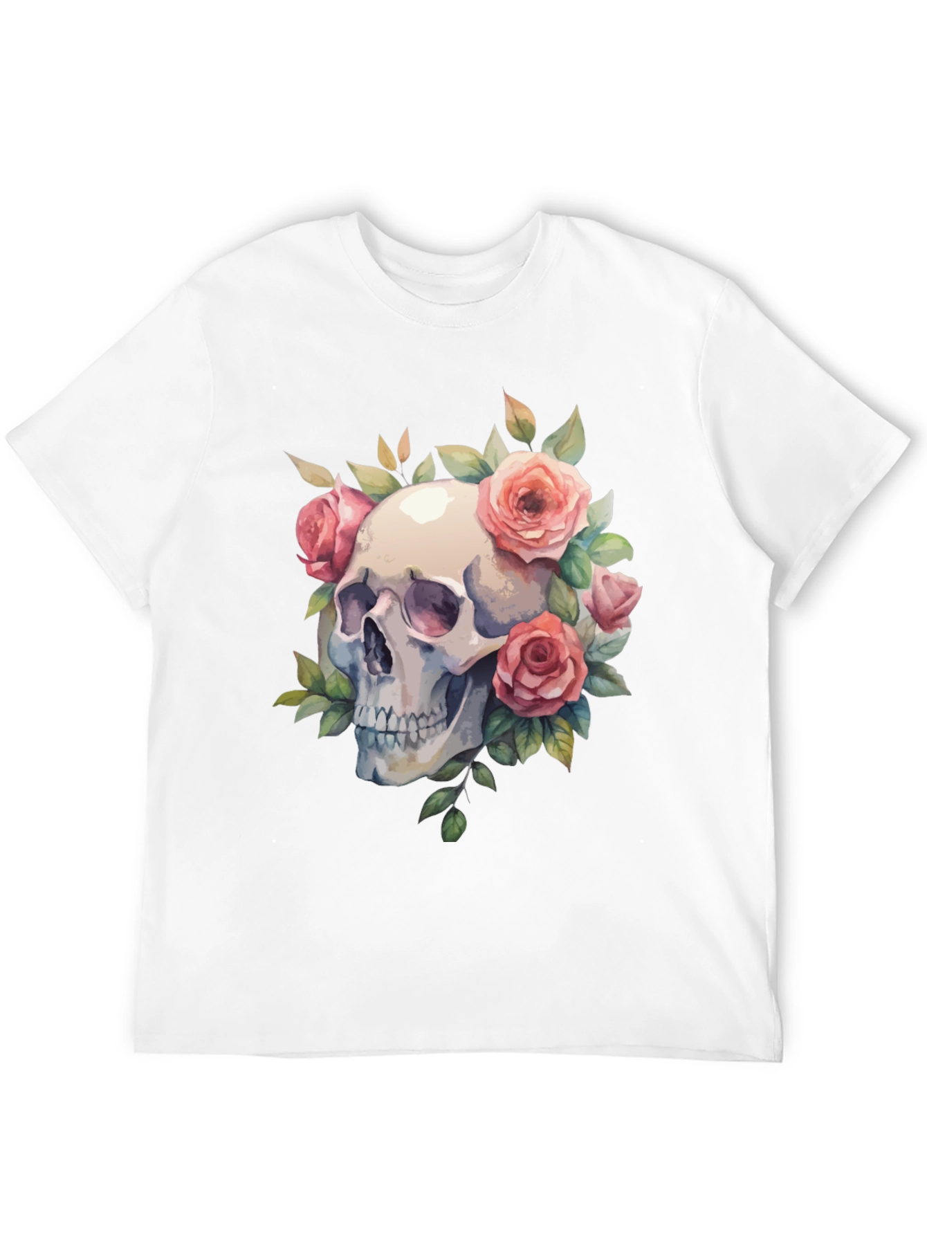 Skull & Roses Graphic Tee - Black Cotton Blend