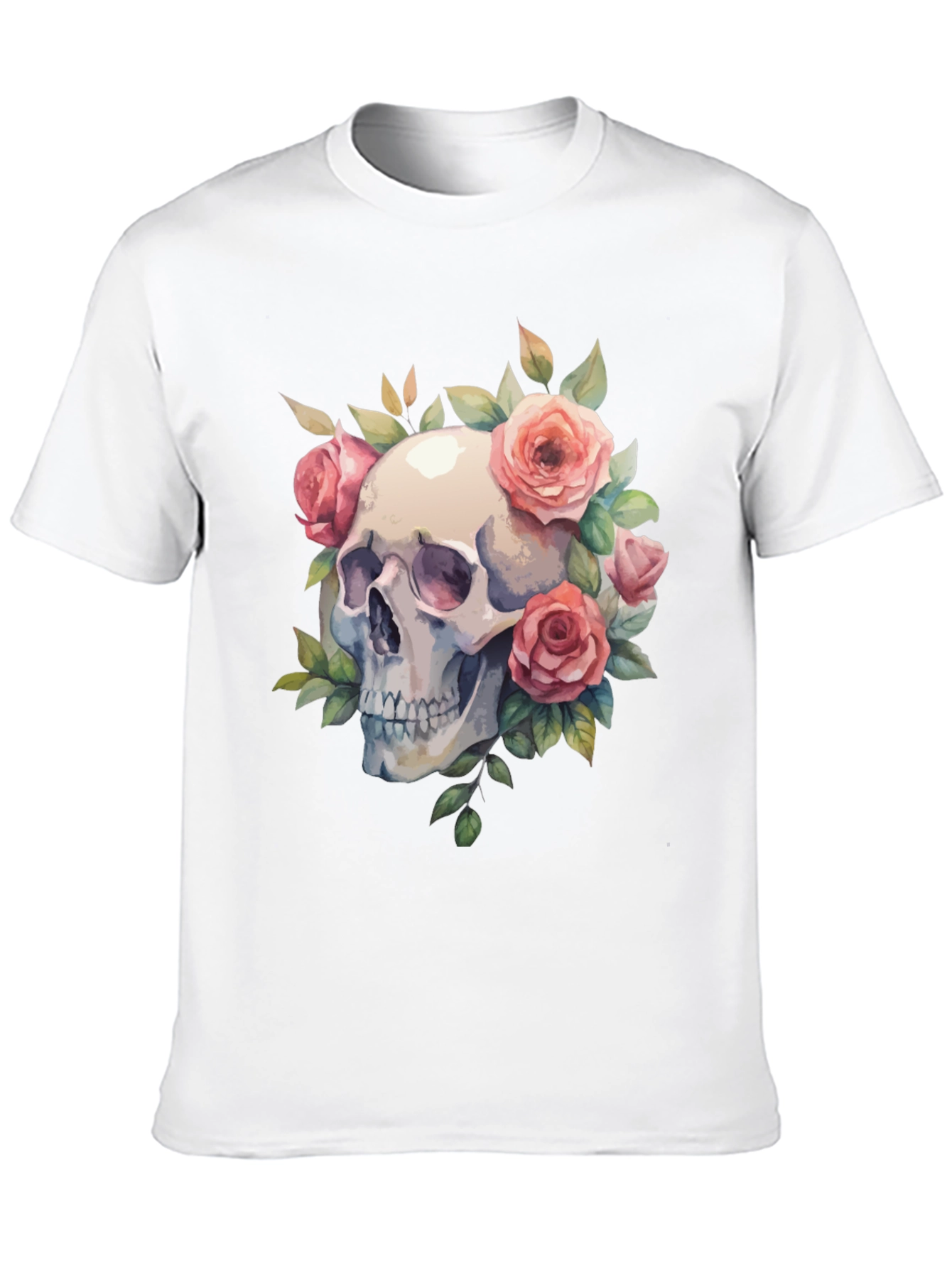 Skull & Roses Graphic Tee - Black Cotton Blend