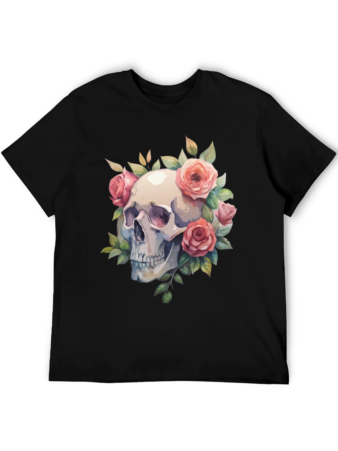 Skull & Roses Graphic Tee - Black Cotton Blend