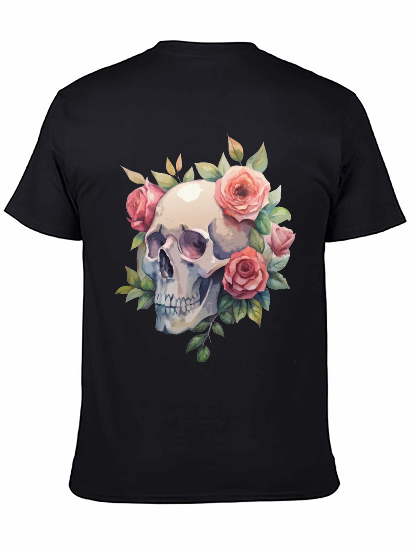 Skull & Roses Graphic Tee - Black Cotton Blend