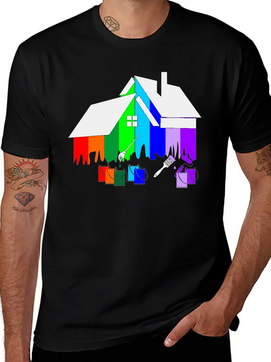 Paint Colorful House With Pots Of Paint And Brush Comfortable Minimalist Graphic Tee – Summer Style Essential