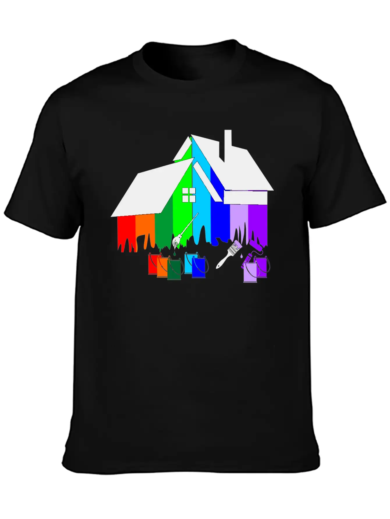Paint Colorful House With Pots Of Paint And Brush Comfortable Minimalist Graphic Tee – Summer Style Essential