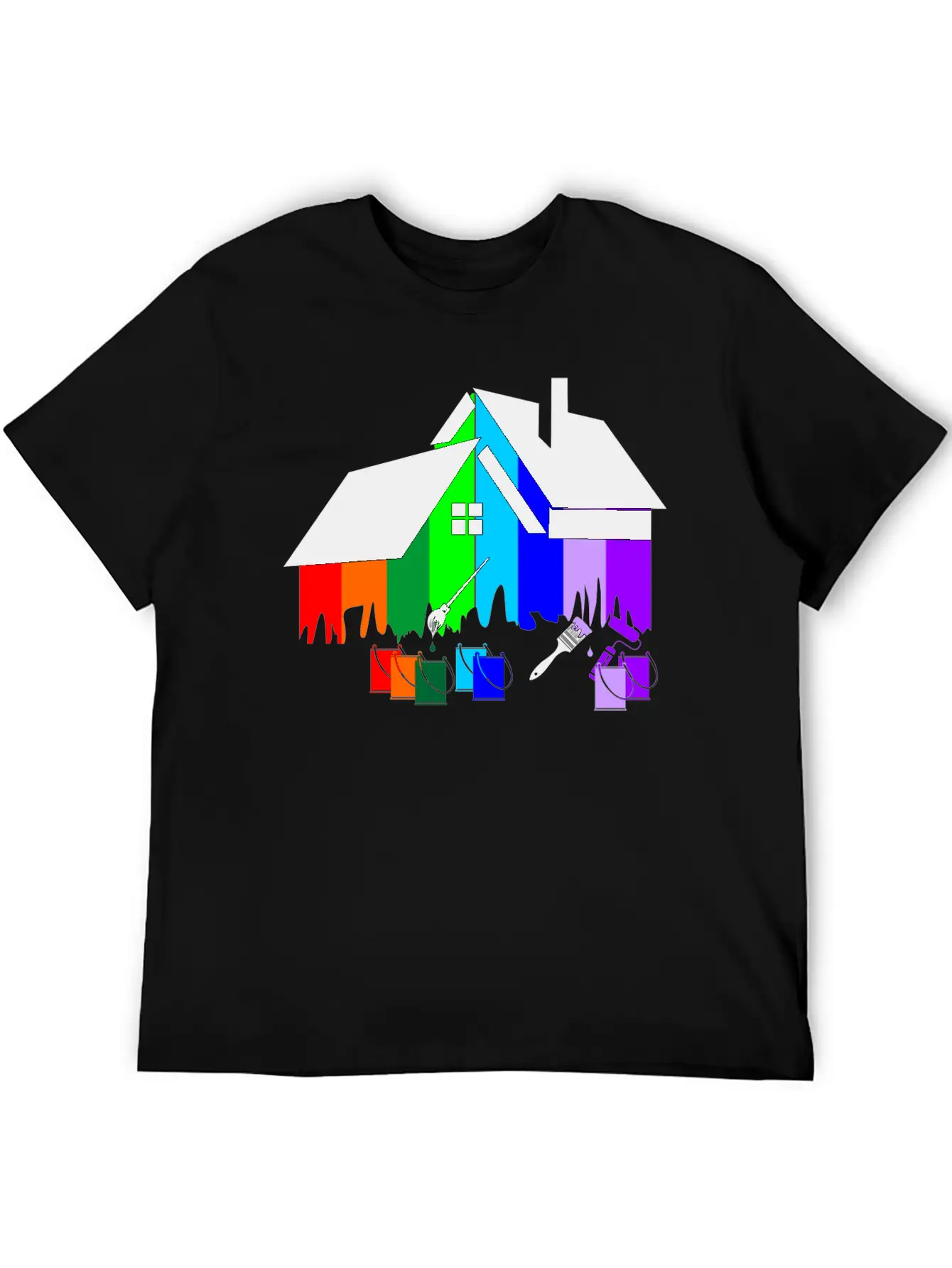 Paint Colorful House With Pots Of Paint And Brush Comfortable Minimalist Graphic Tee – Summer Style Essential