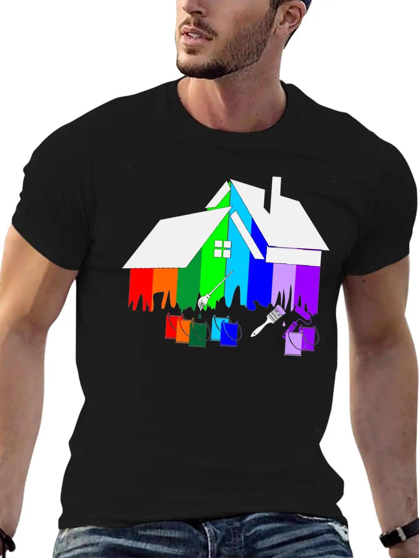 Paint Colorful House With Pots Of Paint And Brush Comfortable Minimalist Graphic Tee – Summer Style Essential