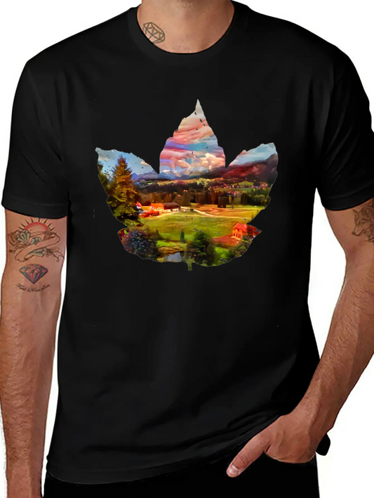Painted Autumn Landscape In The Maple Leaf Timeless Short Sleeve Tee – Comfy And Minimalist Design