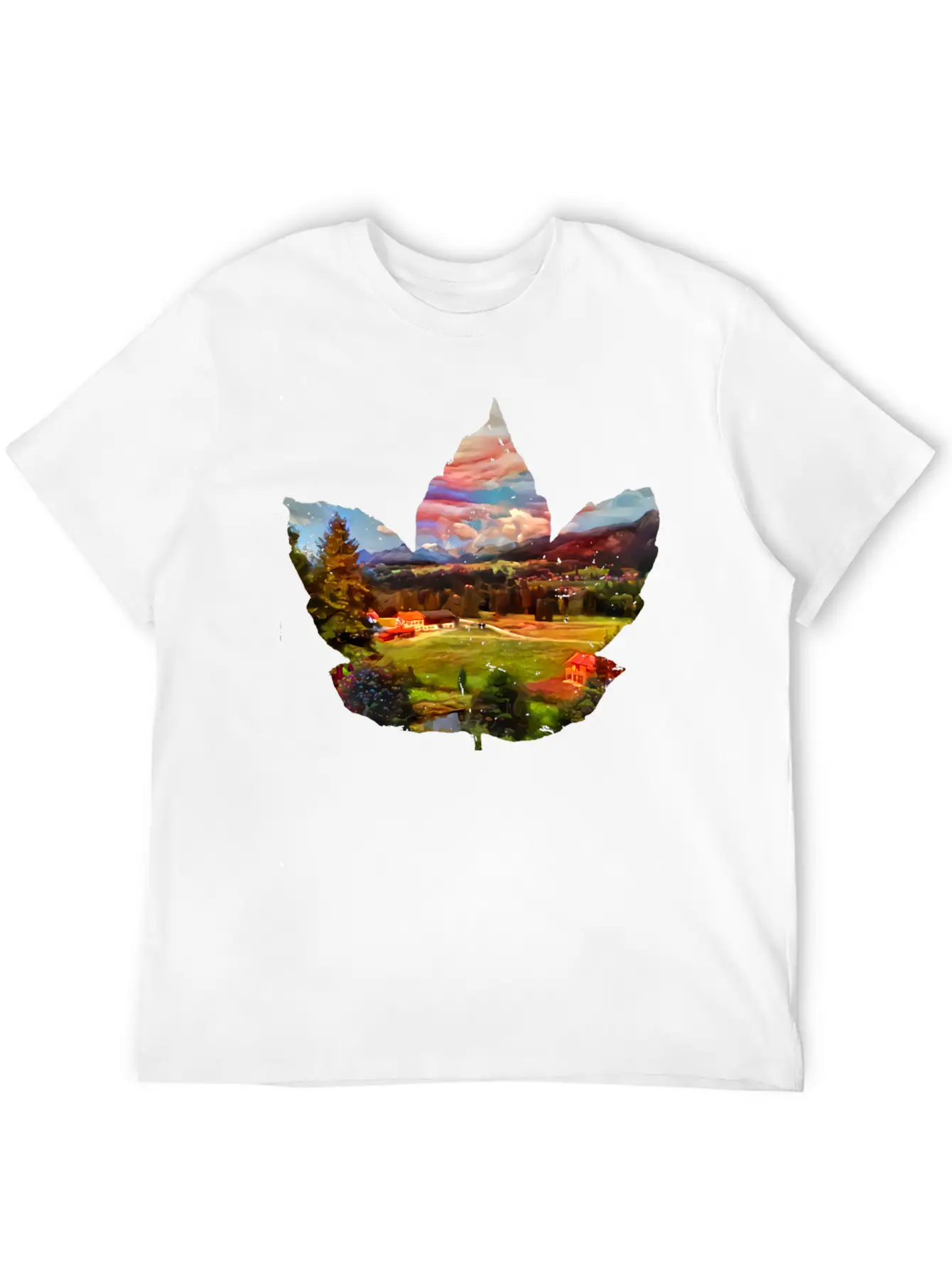 Painted Autumn Landscape In The Maple Leaf Timeless Short Sleeve Tee – Comfy And Minimalist Design