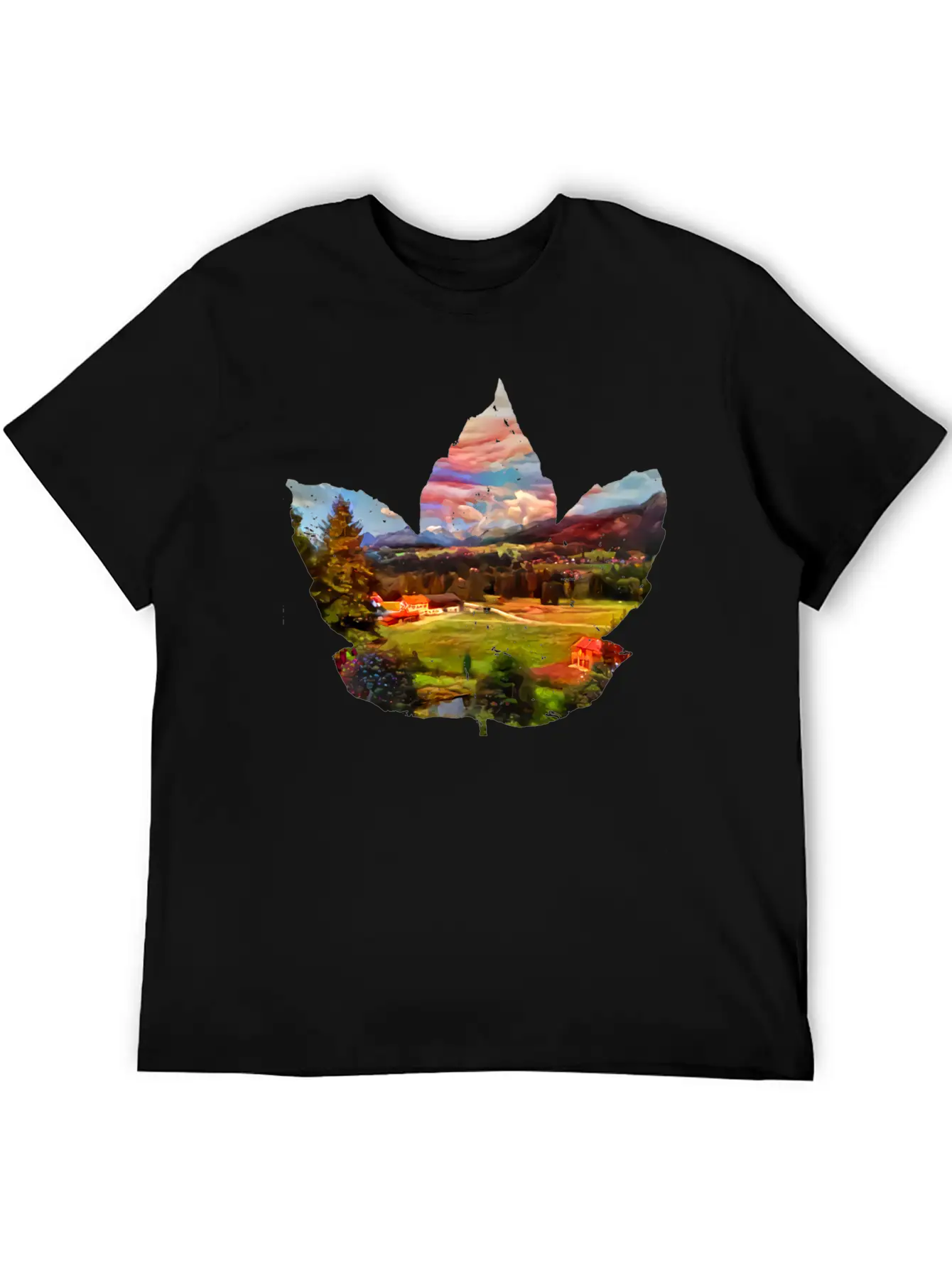 Painted Autumn Landscape In The Maple Leaf Timeless Short Sleeve Tee – Comfy And Minimalist Design