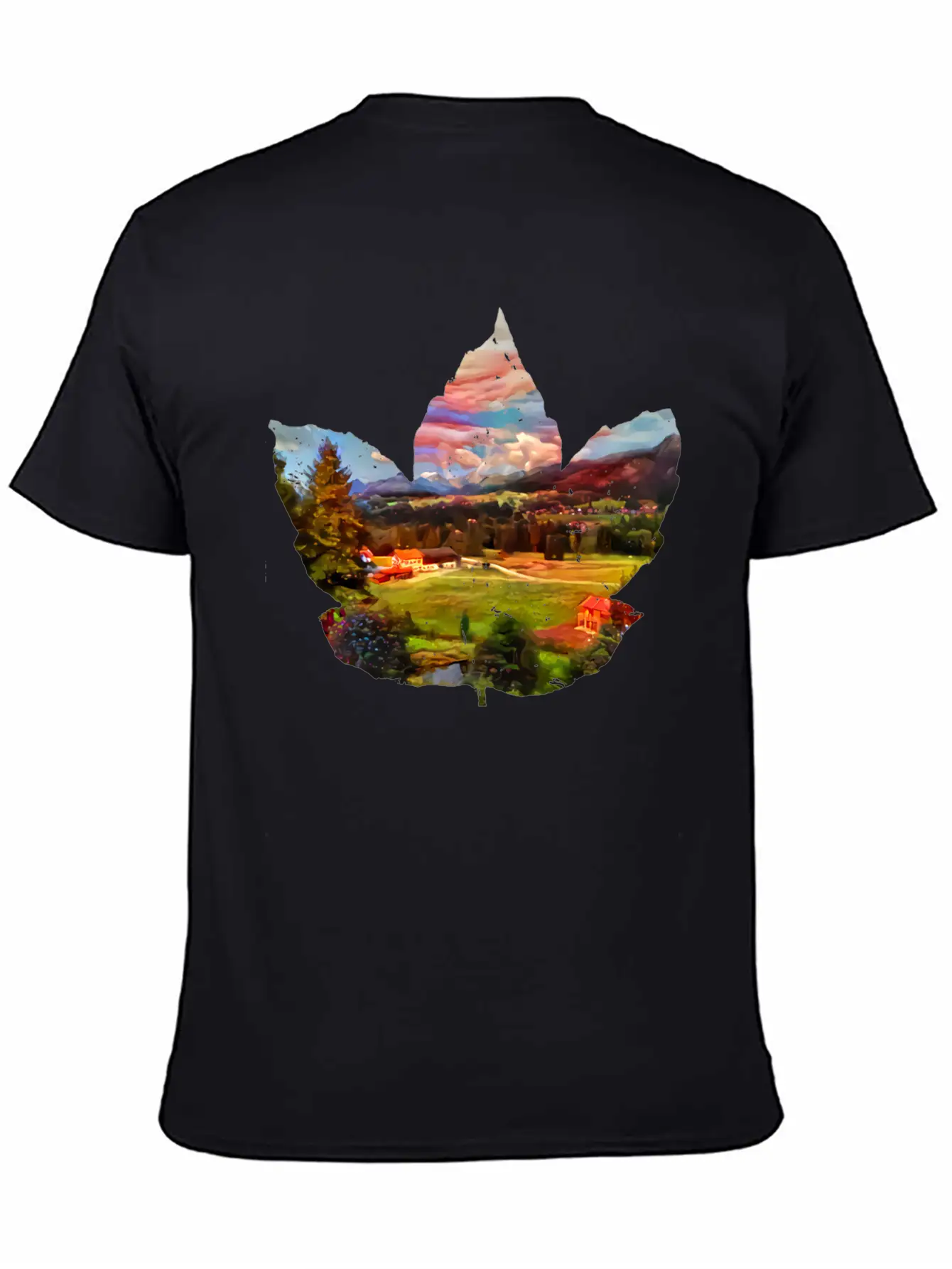 Painted Autumn Landscape In The Maple Leaf Timeless Short Sleeve Tee – Comfy And Minimalist Design