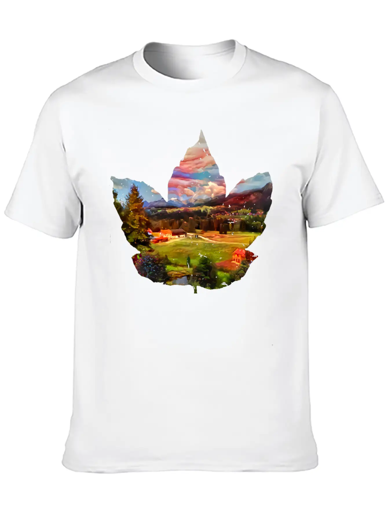 Painted Autumn Landscape In The Maple Leaf Timeless Short Sleeve Tee – Comfy And Minimalist Design