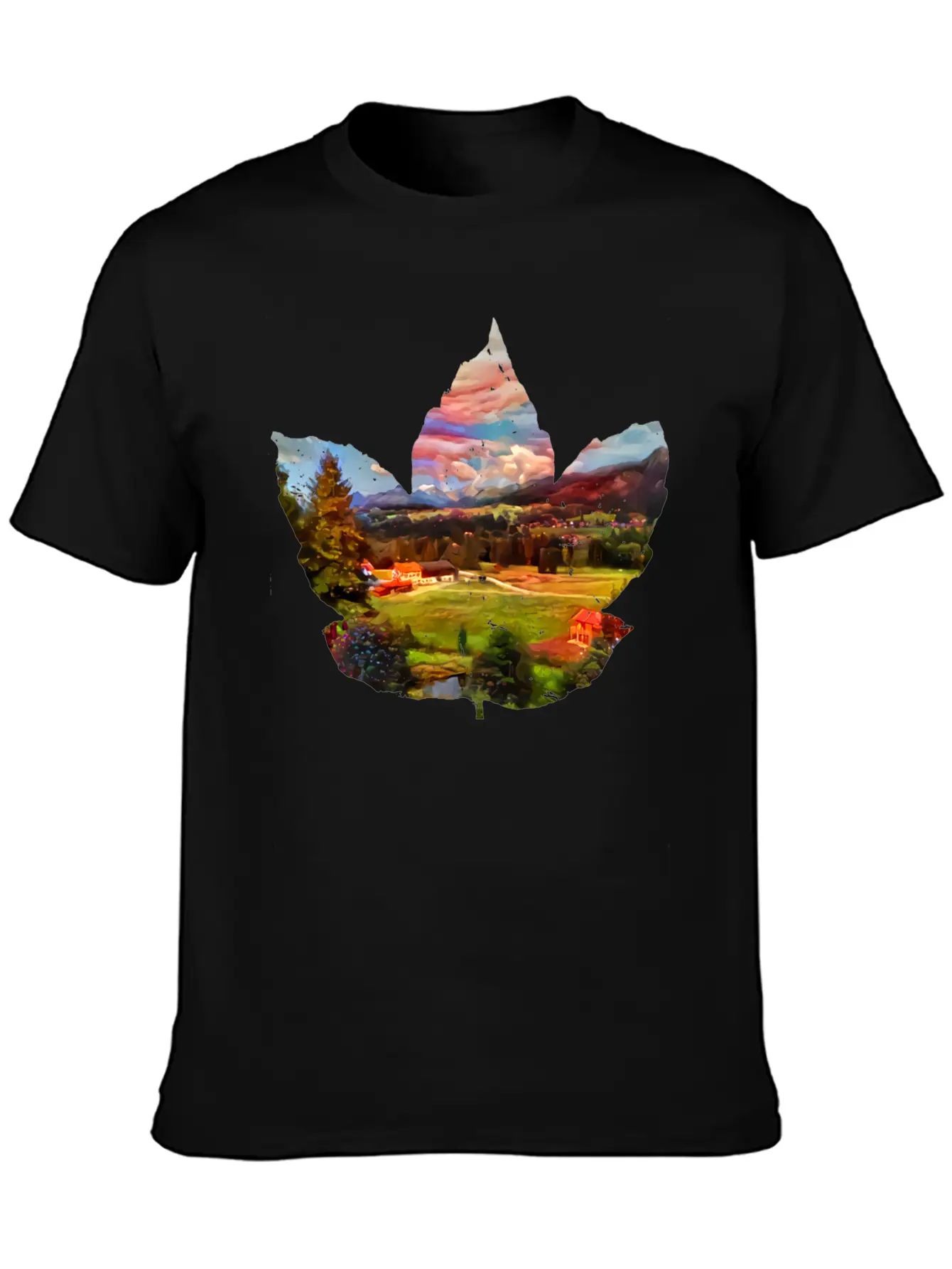 Painted Autumn Landscape In The Maple Leaf Timeless Short Sleeve Tee – Comfy And Minimalist Design
