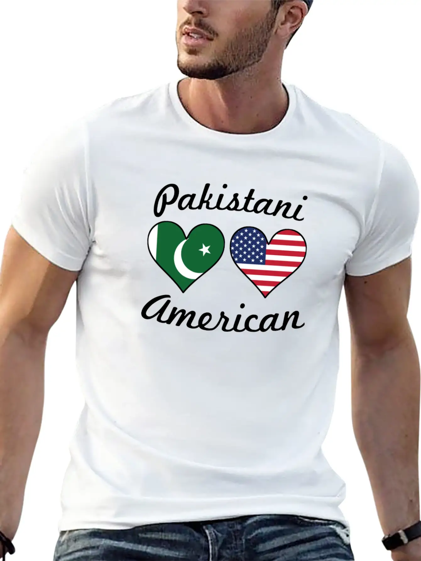 Pakistani American Flag Hearts Stylish Everyday T-Shirt – Unisex Basic Cotton Tee