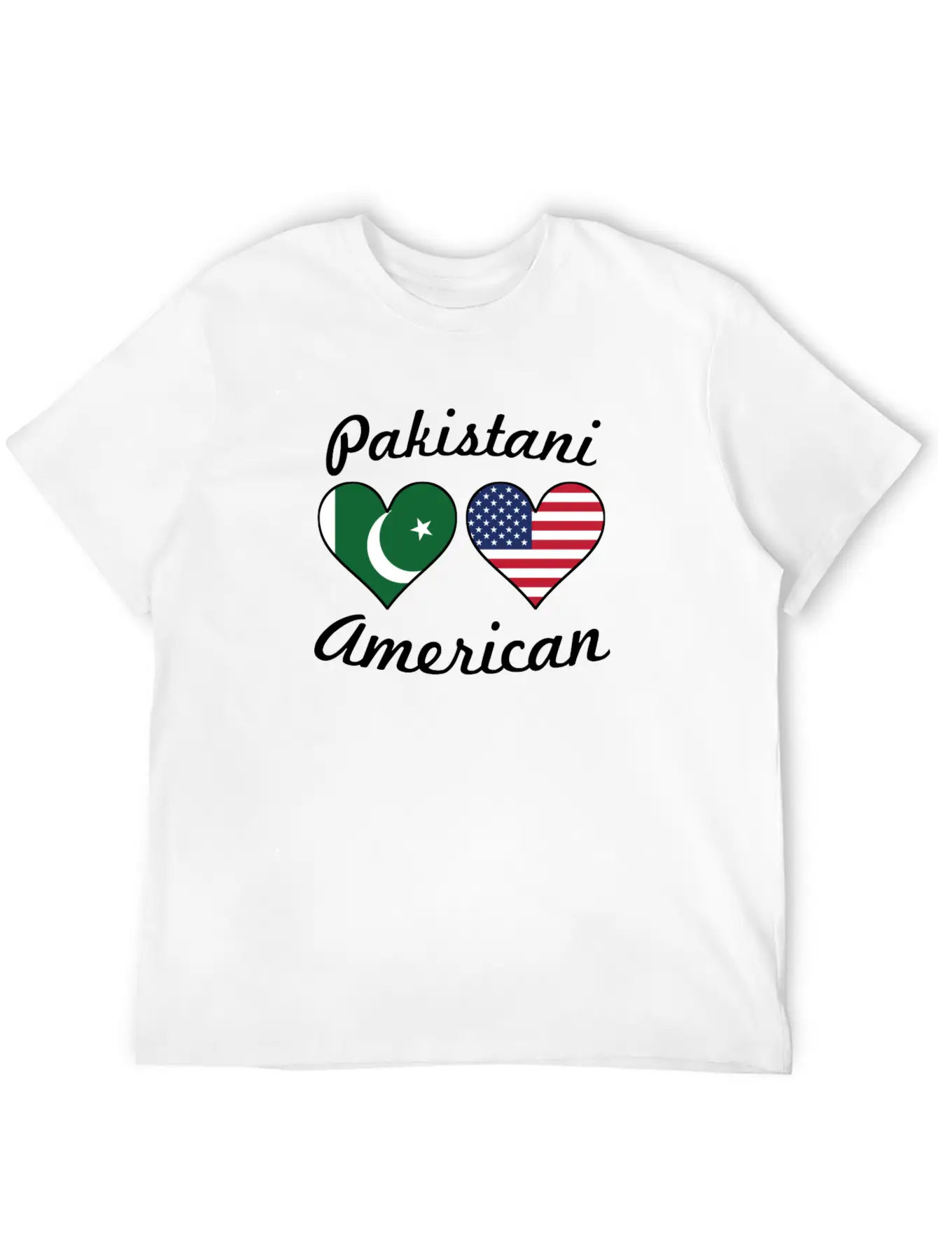 Pakistani American Flag Hearts Stylish Everyday T-Shirt – Unisex Basic Cotton Tee