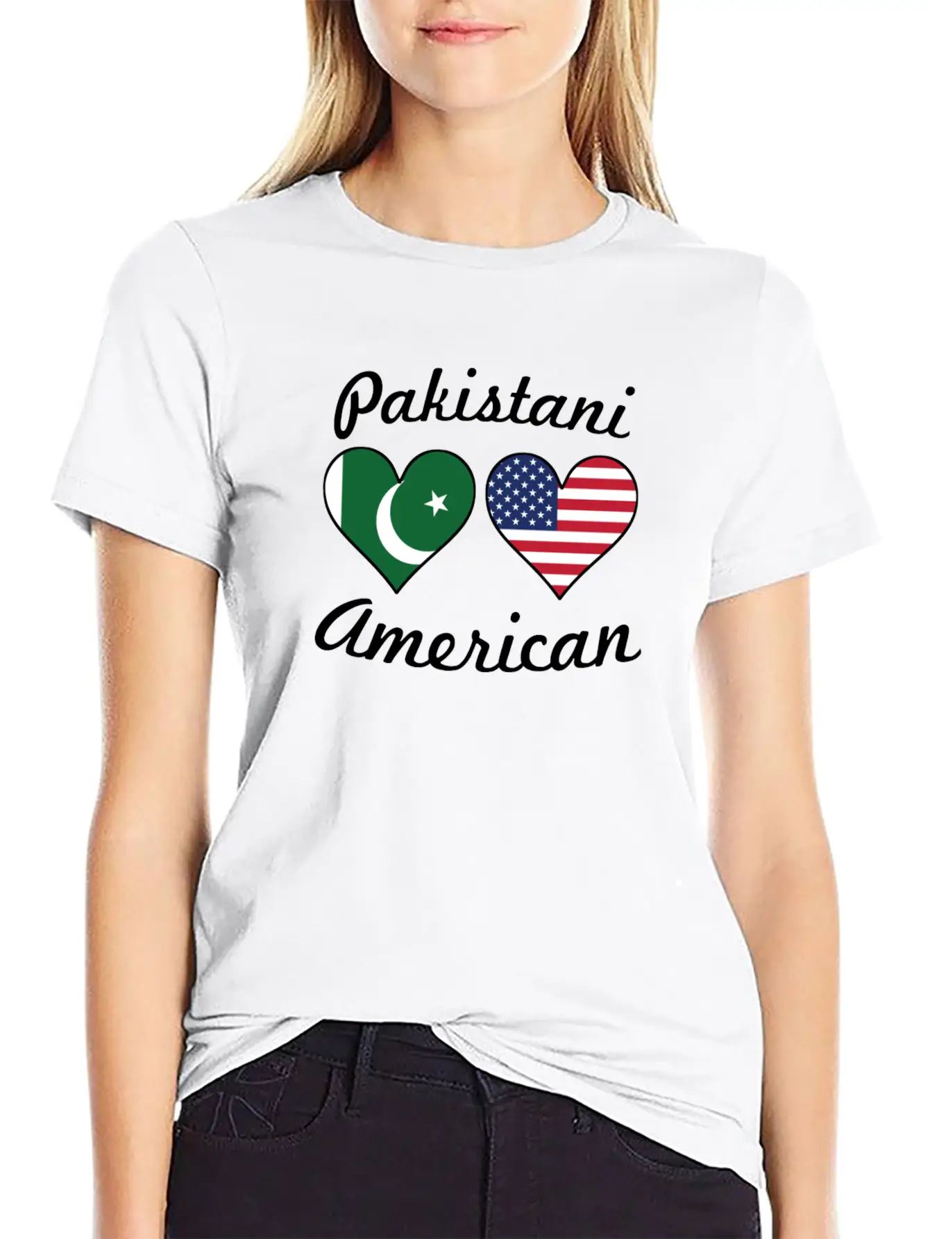 Pakistani American Flag Hearts Stylish Everyday T-Shirt – Unisex Basic Cotton Tee