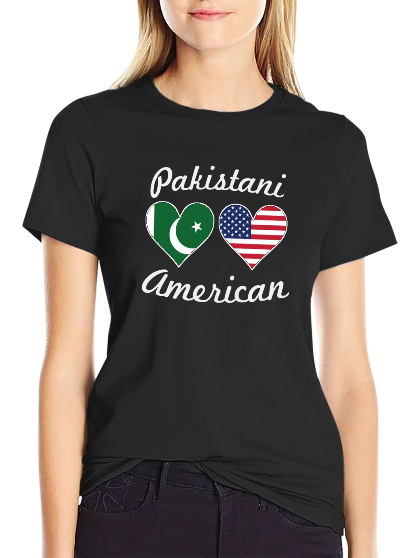 Pakistani American Flag Hearts Stylish Everyday T-Shirt – Unisex Basic Cotton Tee