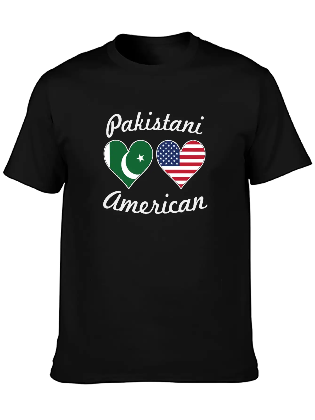 Pakistani American Flag Hearts Stylish Everyday T-Shirt – Unisex Basic Cotton Tee