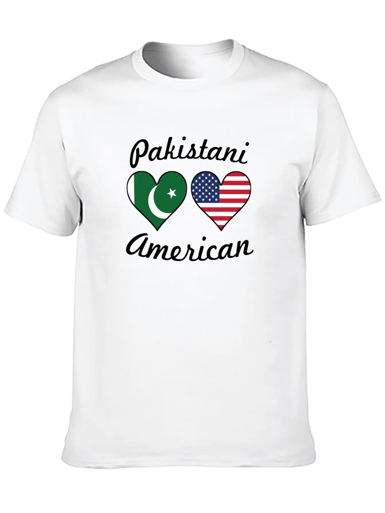 Pakistani American Flag Hearts Stylish Everyday T-Shirt – Unisex Basic Cotton Tee