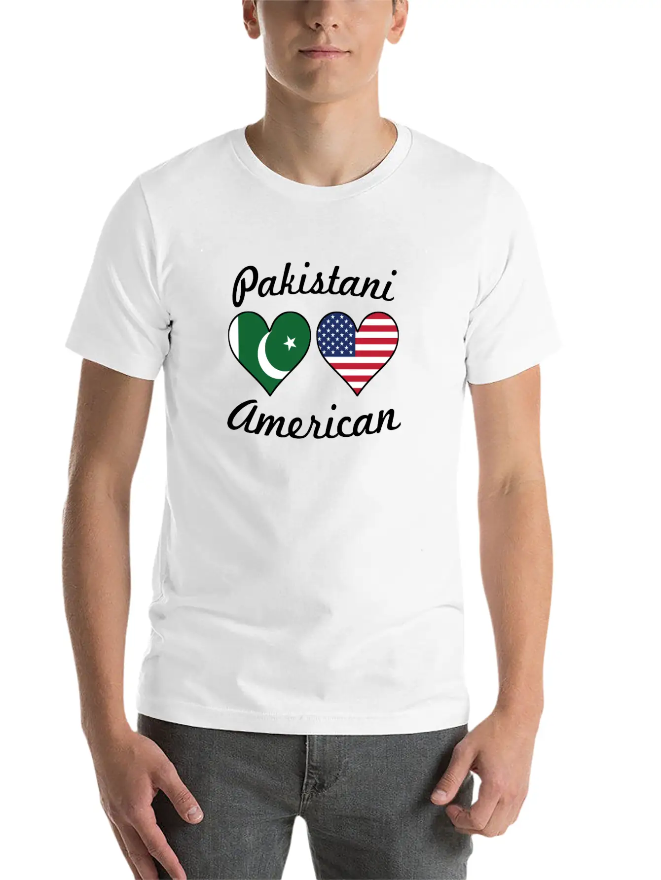 Pakistani American Flag Hearts Stylish Everyday T-Shirt – Unisex Basic Cotton Tee