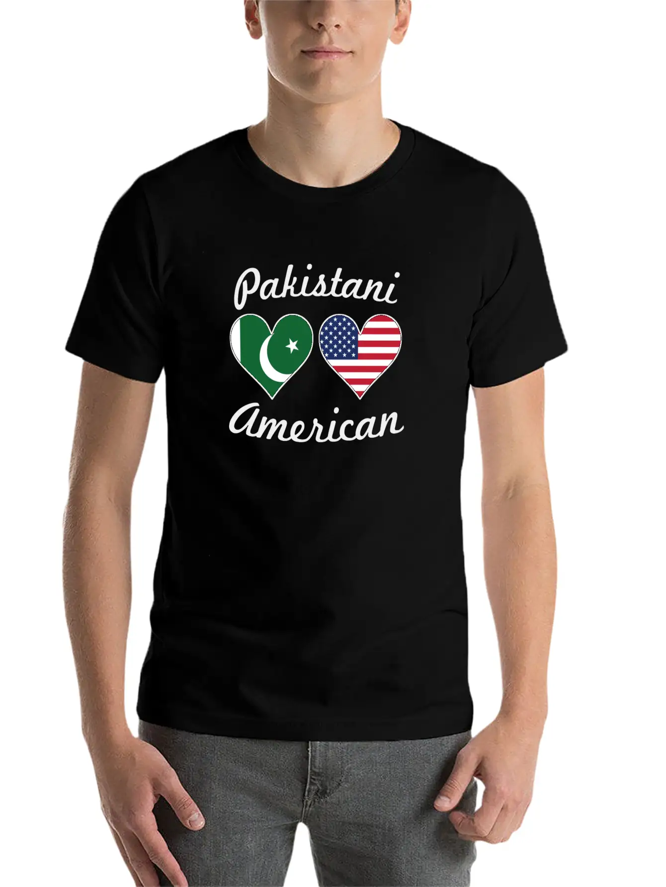 Pakistani American Flag Hearts Stylish Everyday T-Shirt – Unisex Basic Cotton Tee