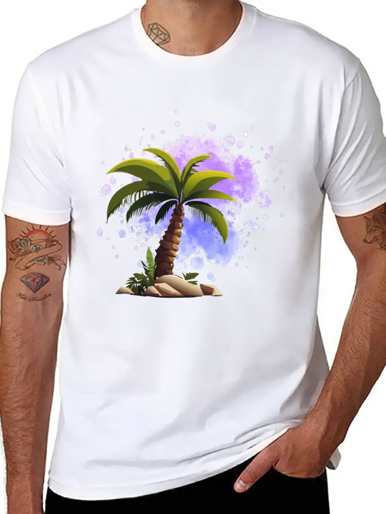Palm Island, Palm, Sunset, Caribbean Comfortable Minimalist Graphic Tee – Summer Style Essential
