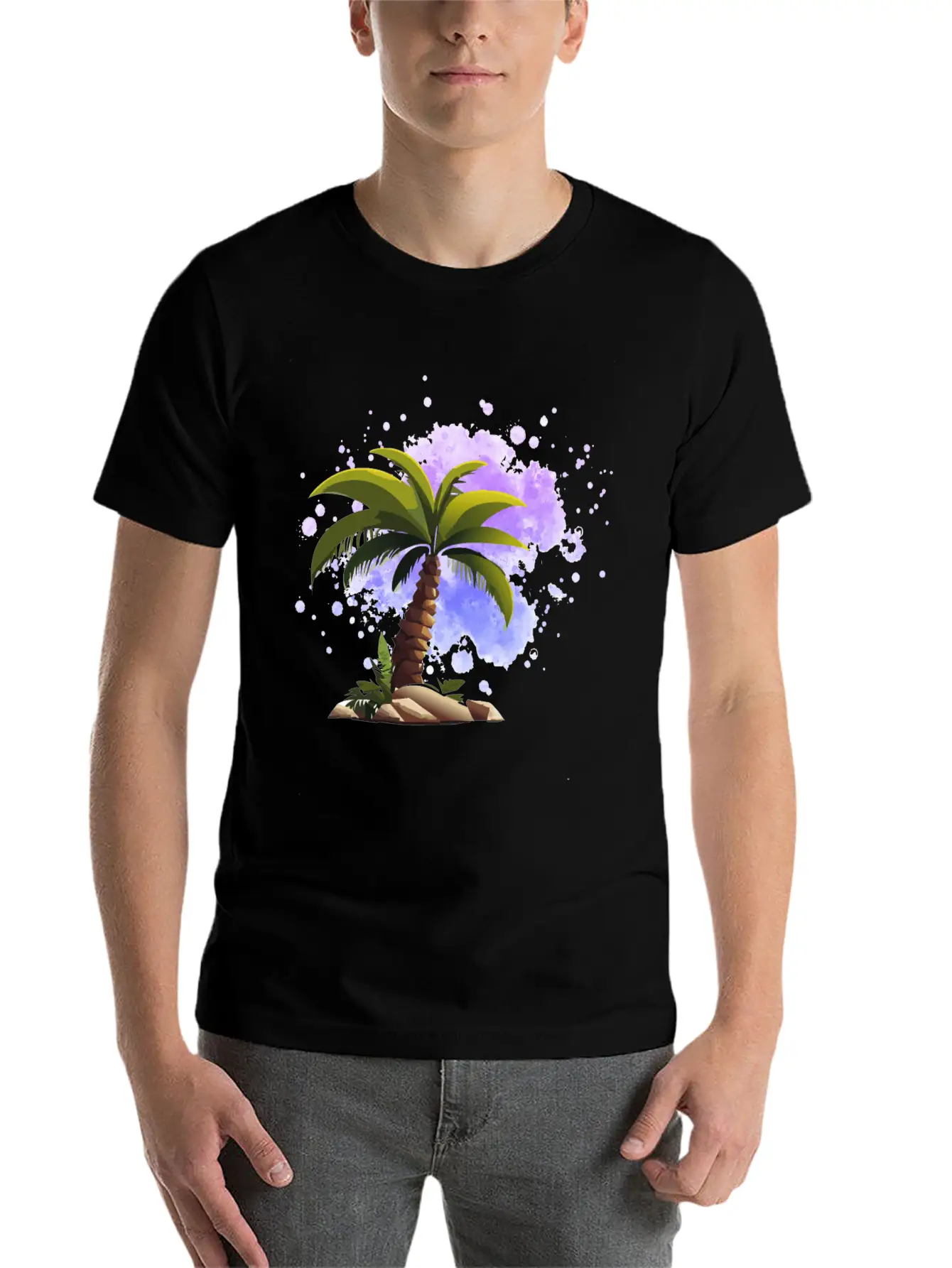 Palm Island, Palm, Sunset, Caribbean Comfortable Minimalist Graphic Tee – Summer Style Essential